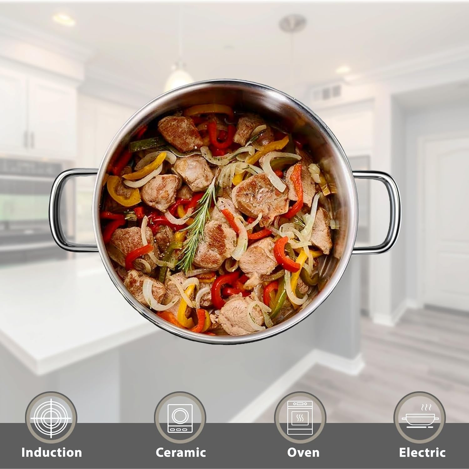 SHEUMNT Stainless Steel Pots and Pans Set, 6 Piece Nonstick Induction Kitchen Cookware Set, Works with Induction/Electric and Gas Cooktops, Nonstick, Oven Safe, Camping Cookware image number 1