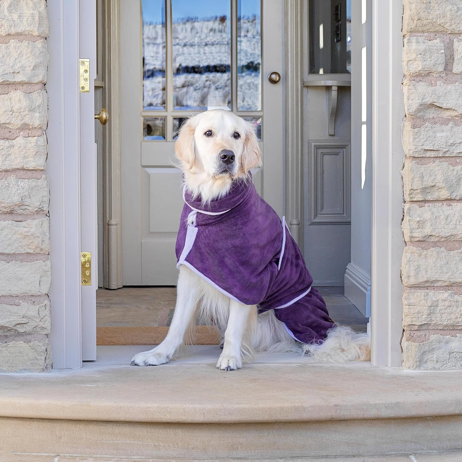 Lucky Paws&reg; UK Dog Drying Coat - Double-Layer Robe for Faster Drying, Super Absorbent Towel & Ultra Soft Dressing Gown in One Luxurious Robe (XXL, Aubergine)