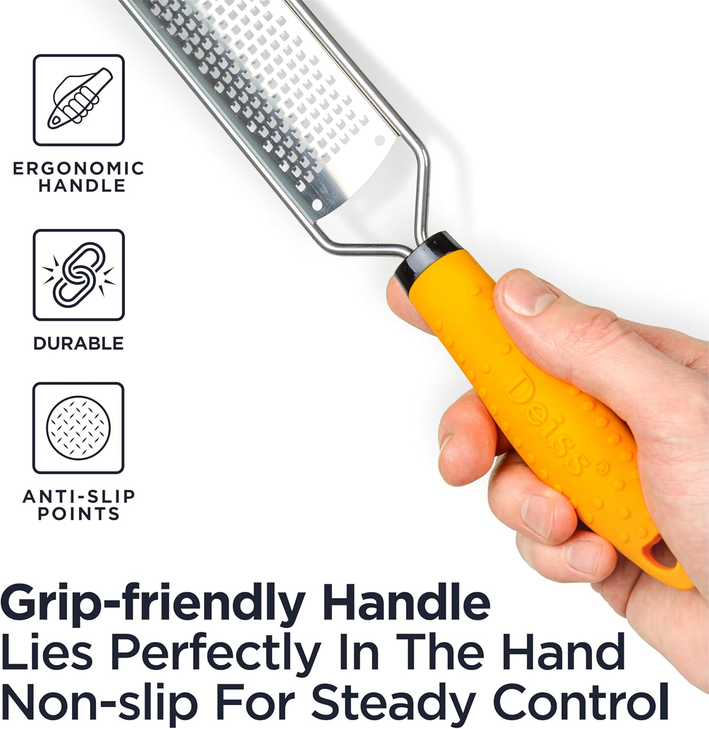 Deiss PRO Lemon Zester & Heavy Duty Cheese Grater & Vegetable Grater &mdash; Parmesan Cheese Lemon, Garlic, Nutmeg, Chocolate, Fruits, Vegetables, Ginger Grater - Cheese Shredder & Stainless Steel Grater image number 5