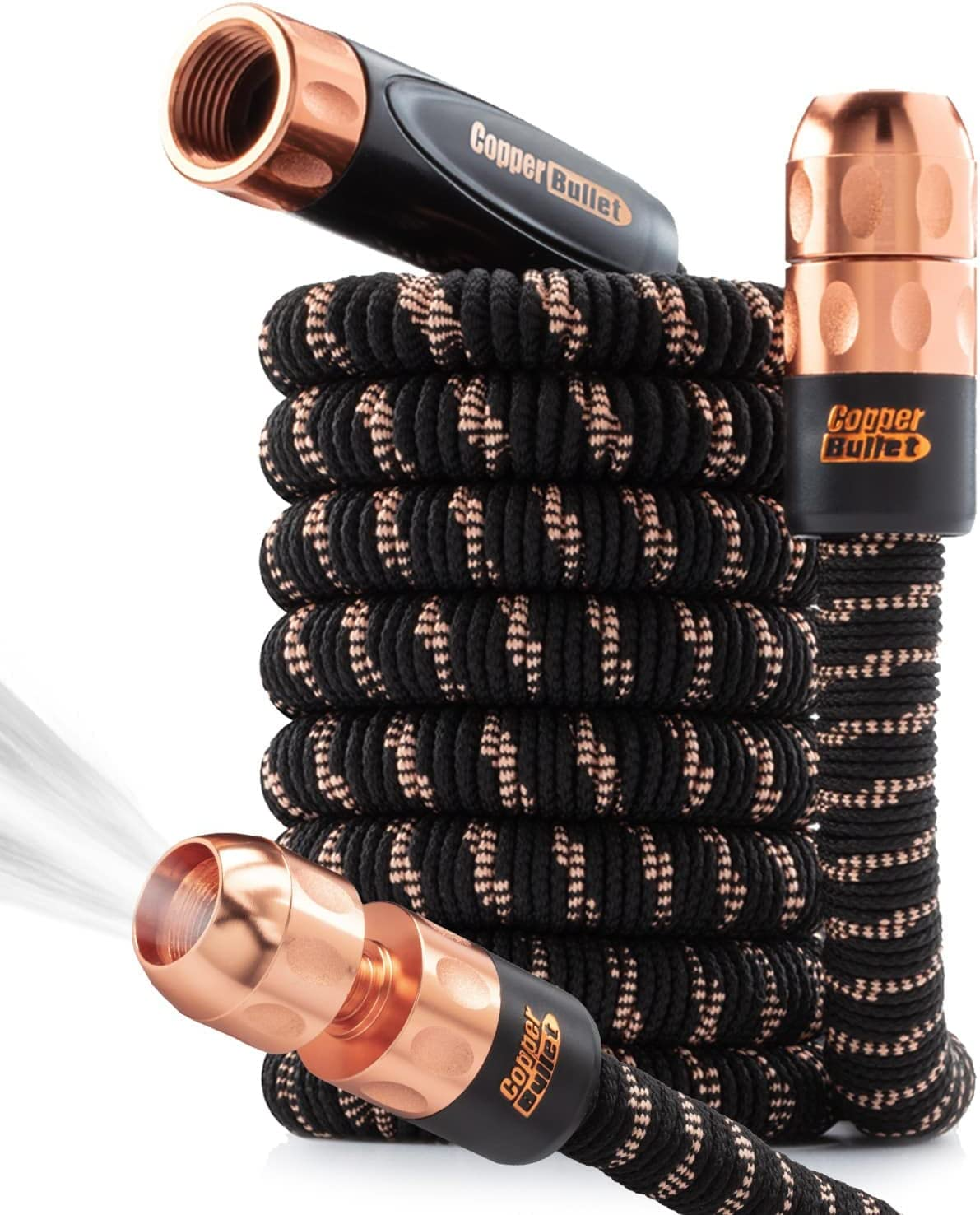 Pocket Hose Bullet Expanding Garden Hose W/Copper, AS-SEEN-ON-TV, Lead, Larger Connectors, 3X Stronger Fabric, 3 Layers of Latex Tubing, Kink-Free, Leak-Proof, Bonus Spray Nozzle, 25-FT, Black image number 2