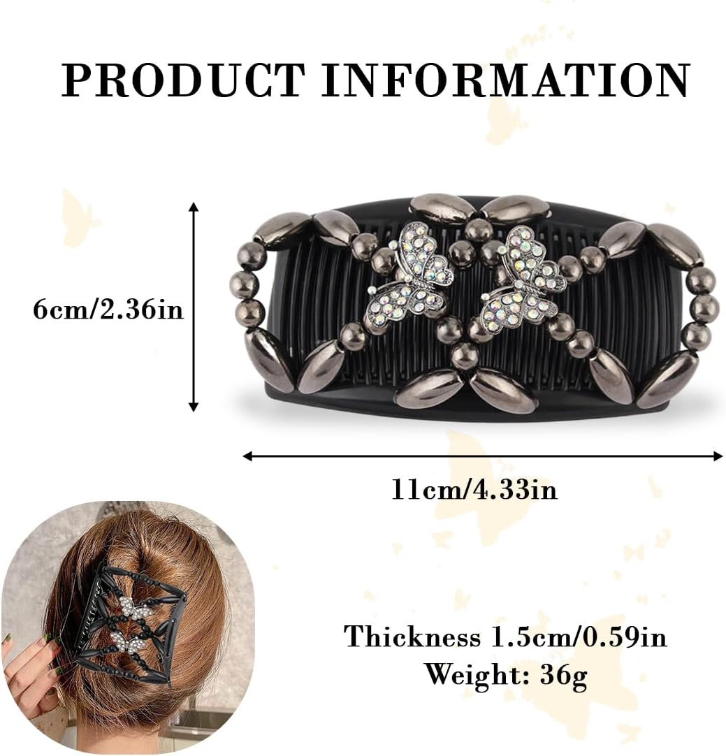 OQKAHIV 1 X Women'S Hair Clips, Fashionable Stretchy Hair Clip, Hair Comb Elastic Beads, Double Magic Hair Comb Hair Clips, Stretchy Comb Clips for Women, Girls, Hair Accessories, DIY Hair Styling image number 5