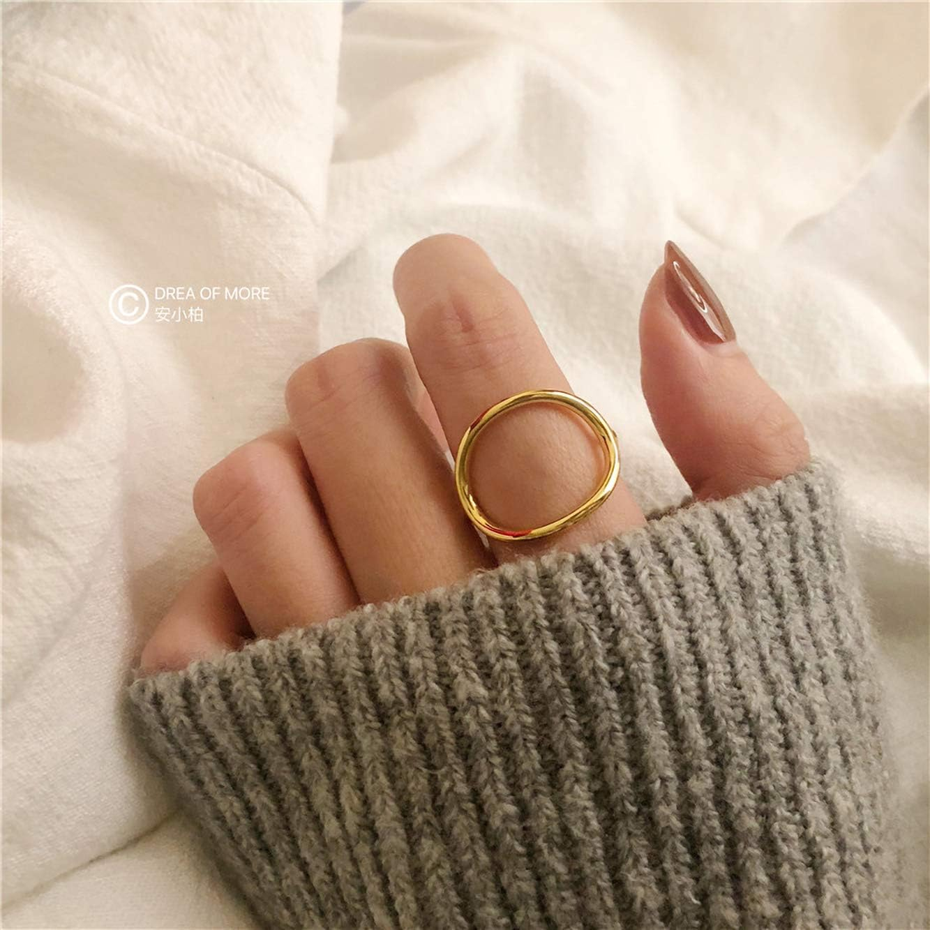 WAINIS 6 Pcs Chunky Gold Open Rings for Women Statement Boho Adjustable Rings Set image number 1
