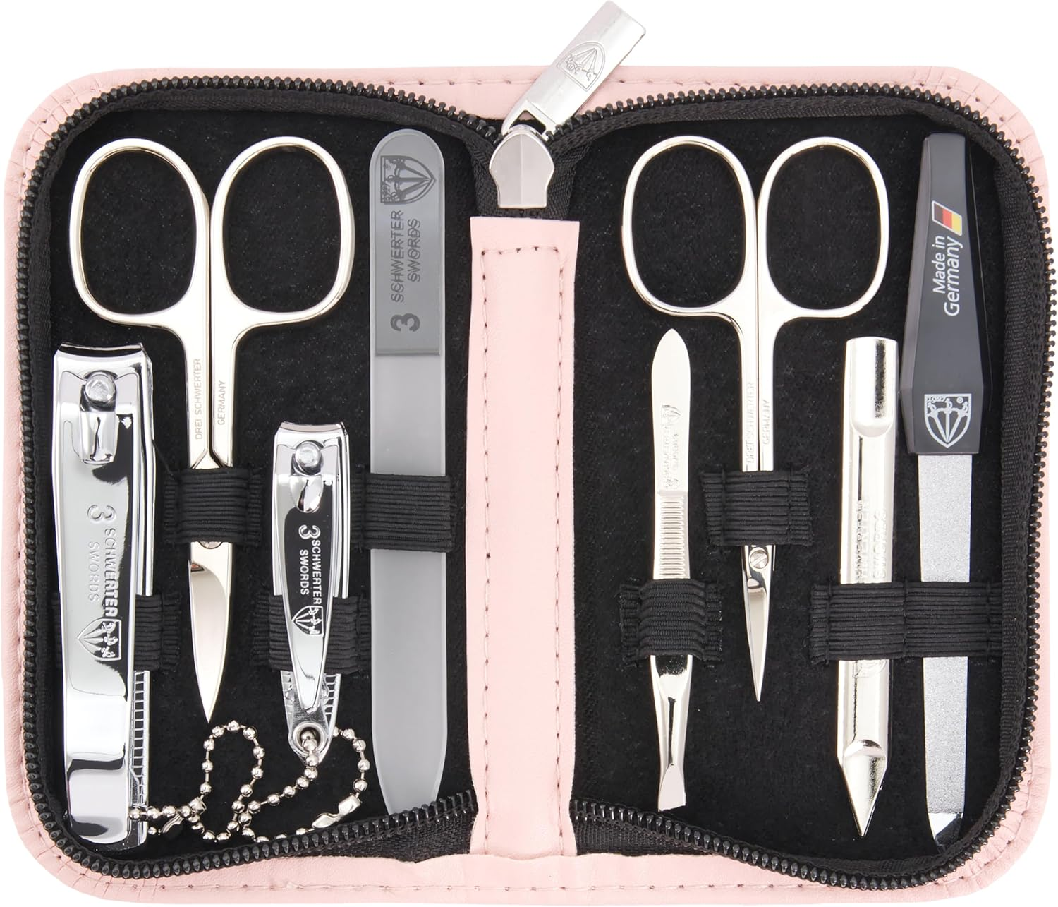 3 Swords Germany - Brand Quality 8 Piece Manicure Pedicure Grooming Kit Set Synthetic Leather Case Mint - Made in Germany