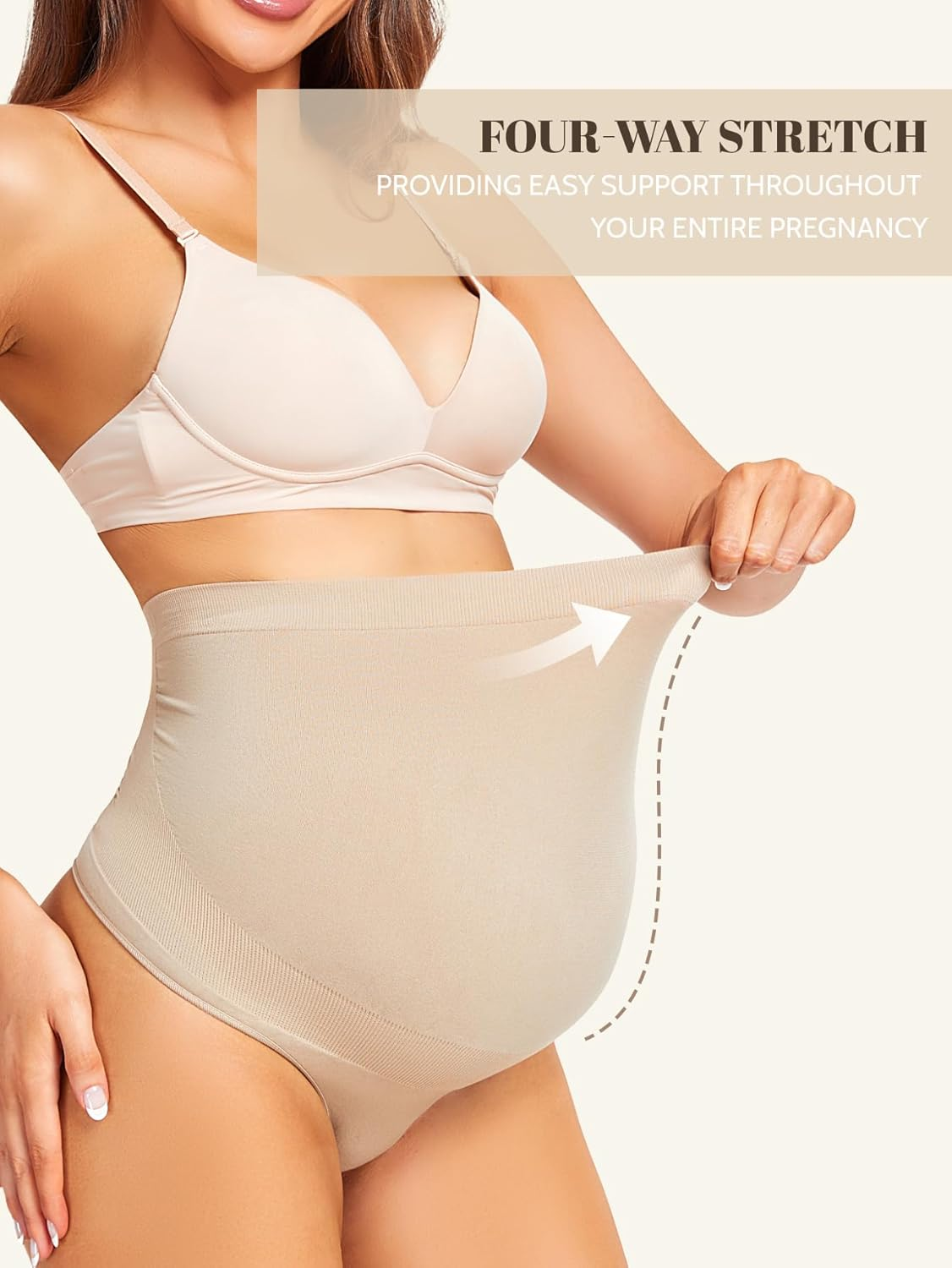 Maternity Underwear Thong for Women, Pregnancy Shapewear over the Belly Support Seamless Pregnant Panties 5-Pack image number 4