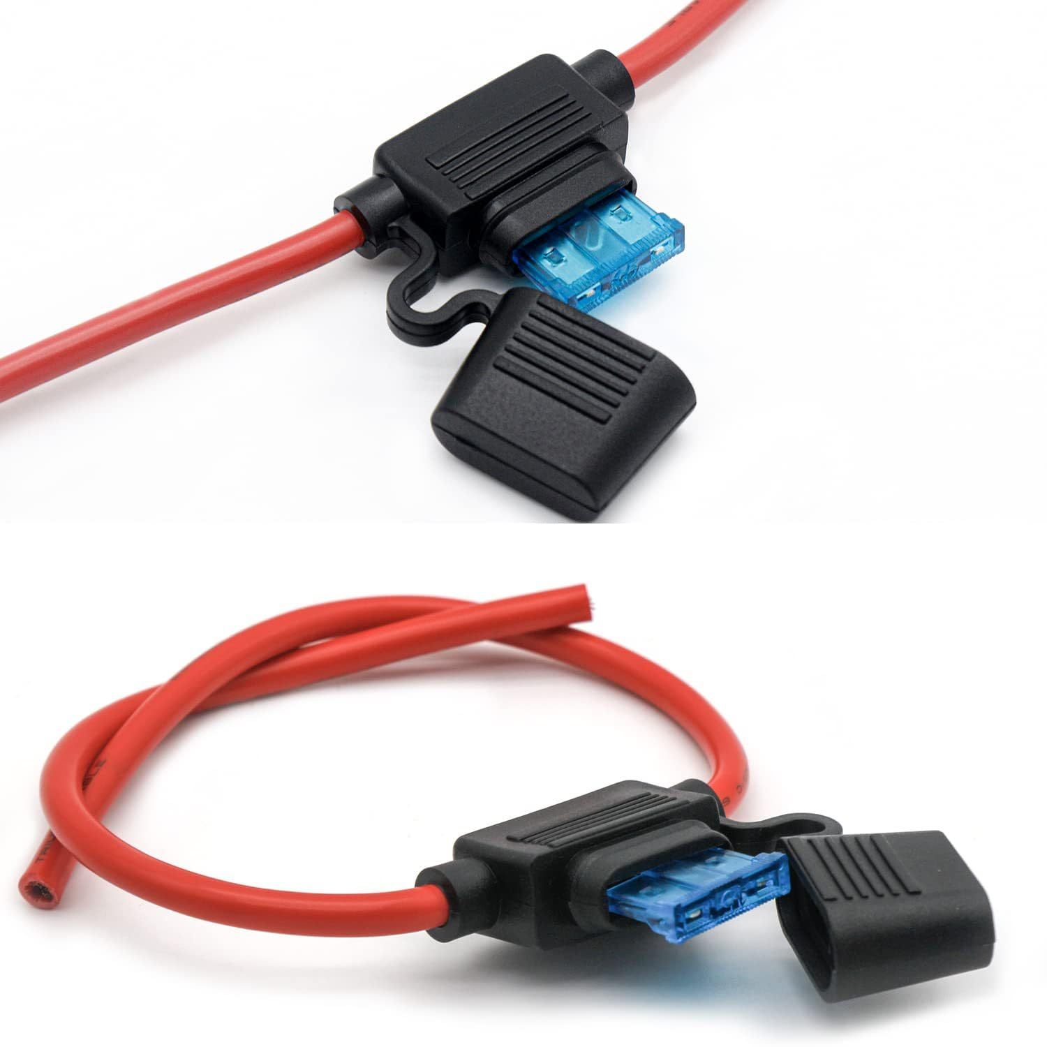 4 Pack 10AWG Fuse Holder, Funcyboo Inline Automotive Blade Fuse Holder with 24PCS Standard Car Fuses ATC/ATO, 4 of Each: 15A 20A 25A 30A 35A 40A Automotive Replacement Fuses