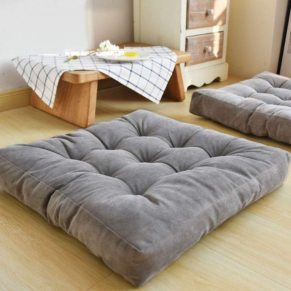 Kaichen Thicken Corduroy Seat Cushion,Floor Pillow，Large Square Seat Pads Plush Tatami Futon Floor Mat Bay Window Cushion Yoga Meditation Pad 55X55Cm(22X22Inch) (Grey) image number 5