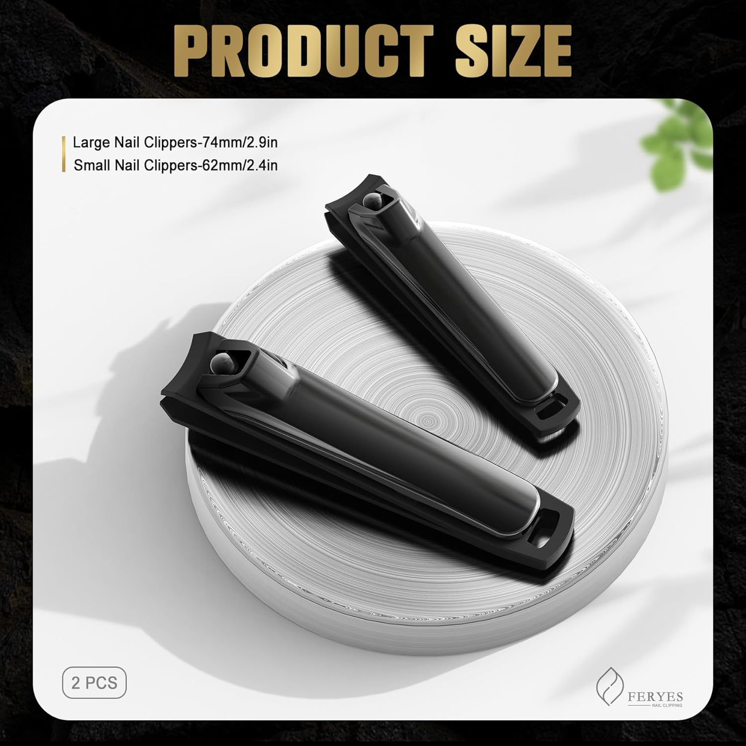FERYES Elegant Nail Clippers 2-Piece Set - Toenail Clippers and Fingernail Clippers, Sharp Nail Cutters for Men and Women, Precision Grooming for Stunning Nails - Black image number 3