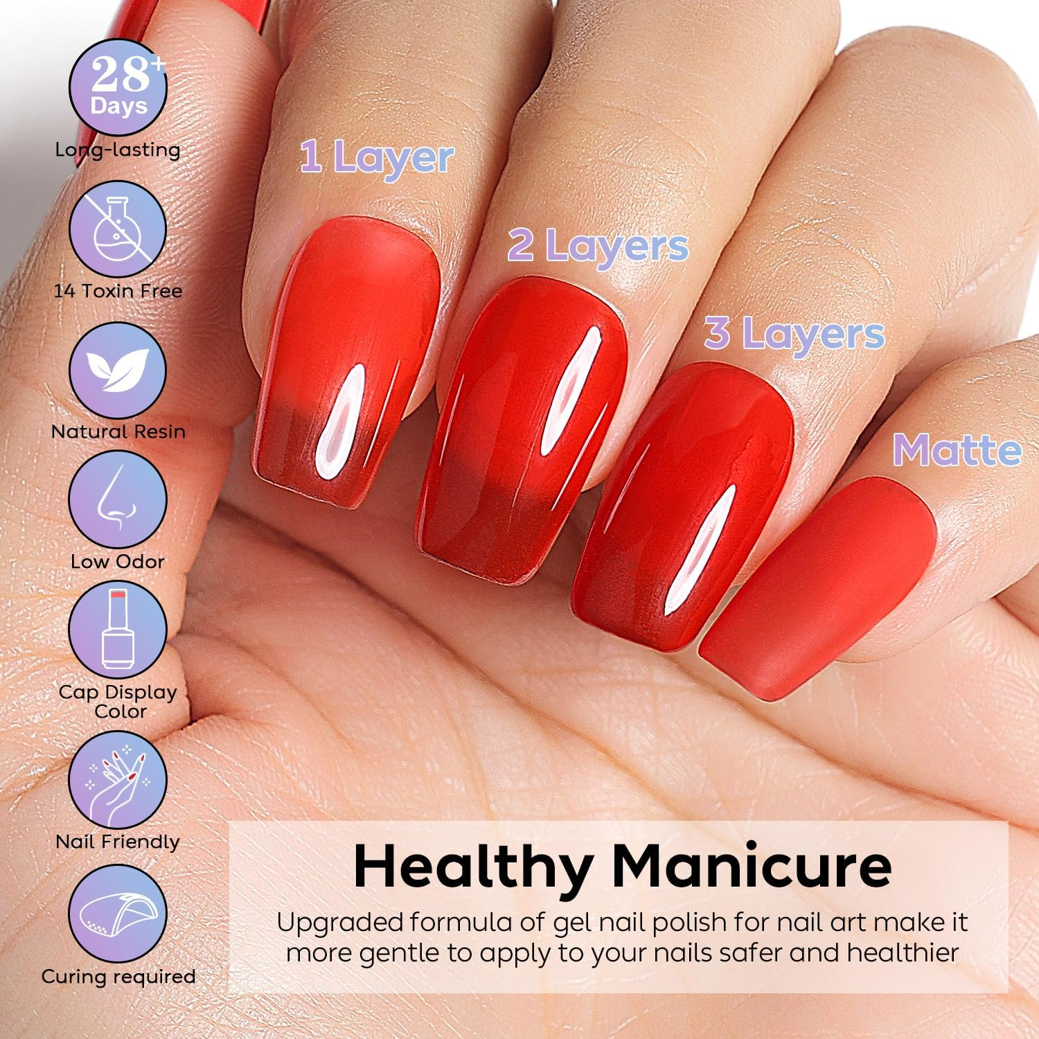 Nicedeco Cruelty-Free Vegan Jelly Neon Gel Nail Polish Set,Green Yellow Red Purple Blue Pink Jelly Nail Polish Soak off UV LED for Salon and Nail Art DIY Nail Gel Polish Set 6 Colors-45 - Nset6-46 image number 5