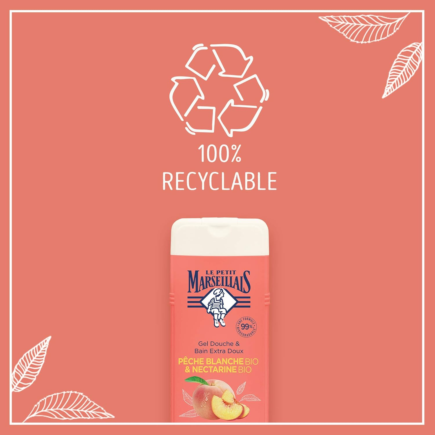 Le Petit Marseillais Shower Gel & Bath Gel, Extra Soft, Peach White Organic and Nectarin, 650 Ml image number 3