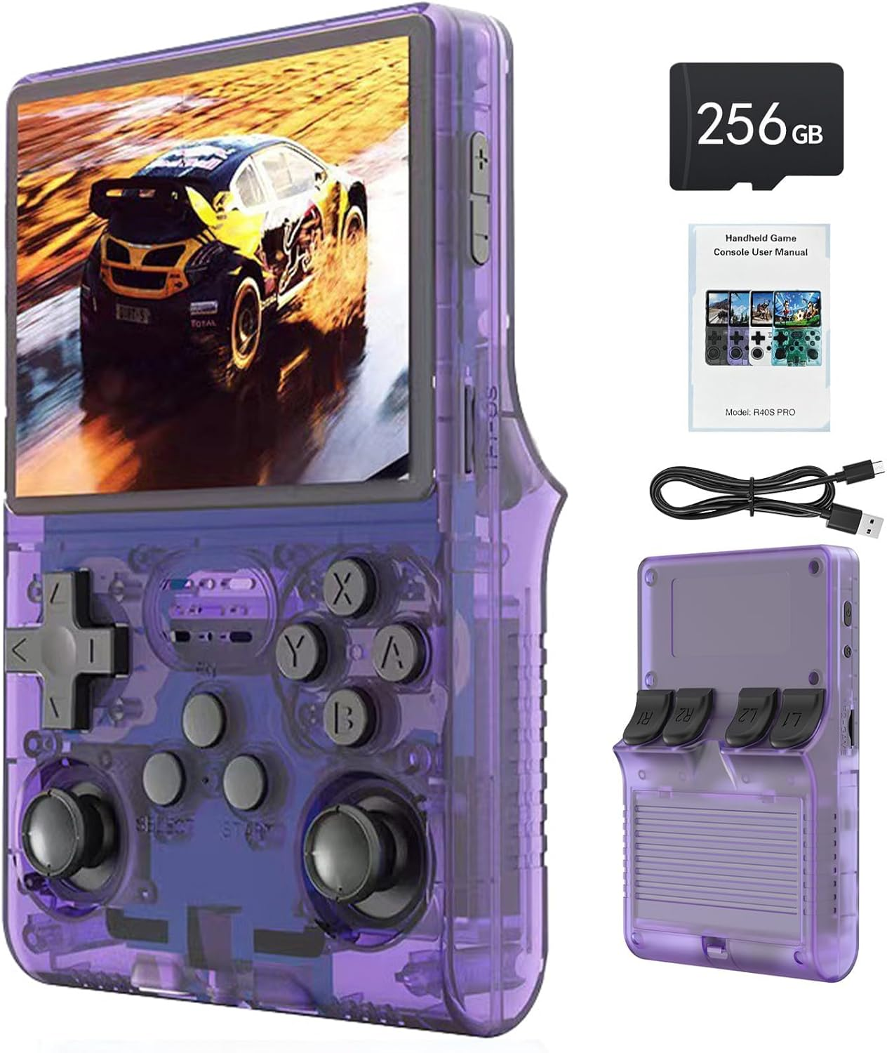 2025 Upgraded R40S Pro Handheld Game Console with 30000+ HD Games,3.5 Inch IPS Screen Mini Portable Video Game Console,Built in 45 Simulators,3800Mah Rechargeable Portable Pocket Arcade,256Gb (Black)