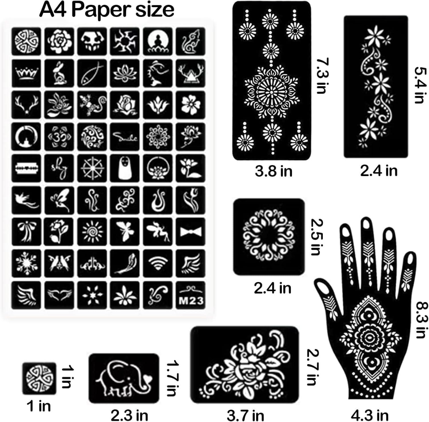 229Pcs Henna Stencil Kit, Glitter Tattoo Stencils for Women,19 Sheets Temporary Tattoo Stencils for Parties, Festivals, Compatible with All Skin Types, Reusable &ndash; Geiwogwc image number 4