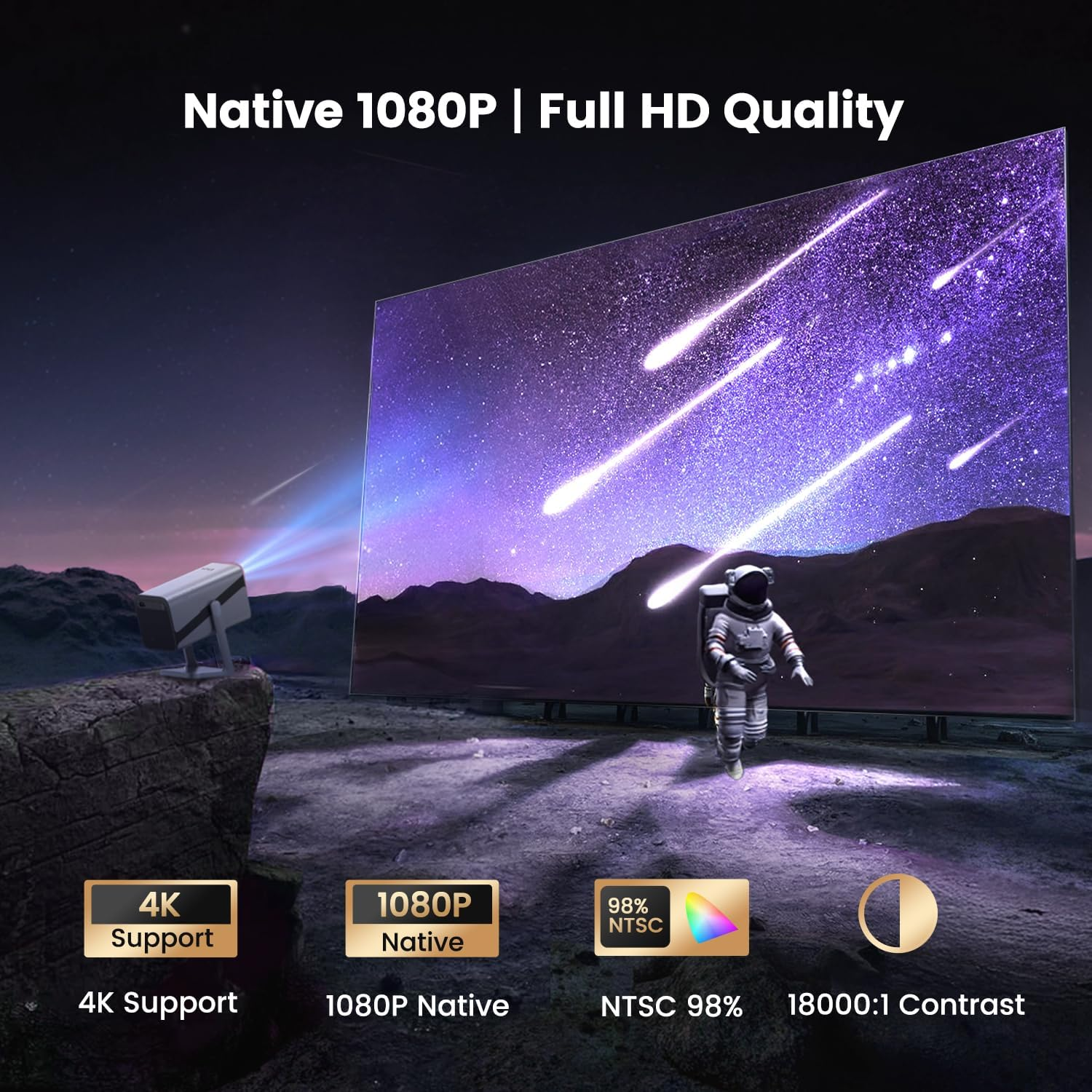 4K Smart Projector【Netflix Official & Dolby Audio】700 ASIN Electric Focus/Auto Keystone Portable Projector, 1.1 Short Throw Native 1080P Full HD Projector Wifi Bluetooth for Home Theater/Outdoor/Gifts image number 6