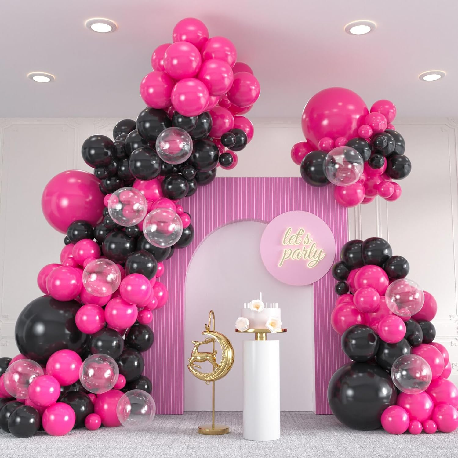 136Pcs Pink Balloons Garland Arch Kit, 18 12 10 5 Inch Hot Pink Metallic Confetti Pink Balloons for Birthday, Engagement,Wedding, Baby Shower, Anniversary, Valentine&rsquo;S Party Supplies