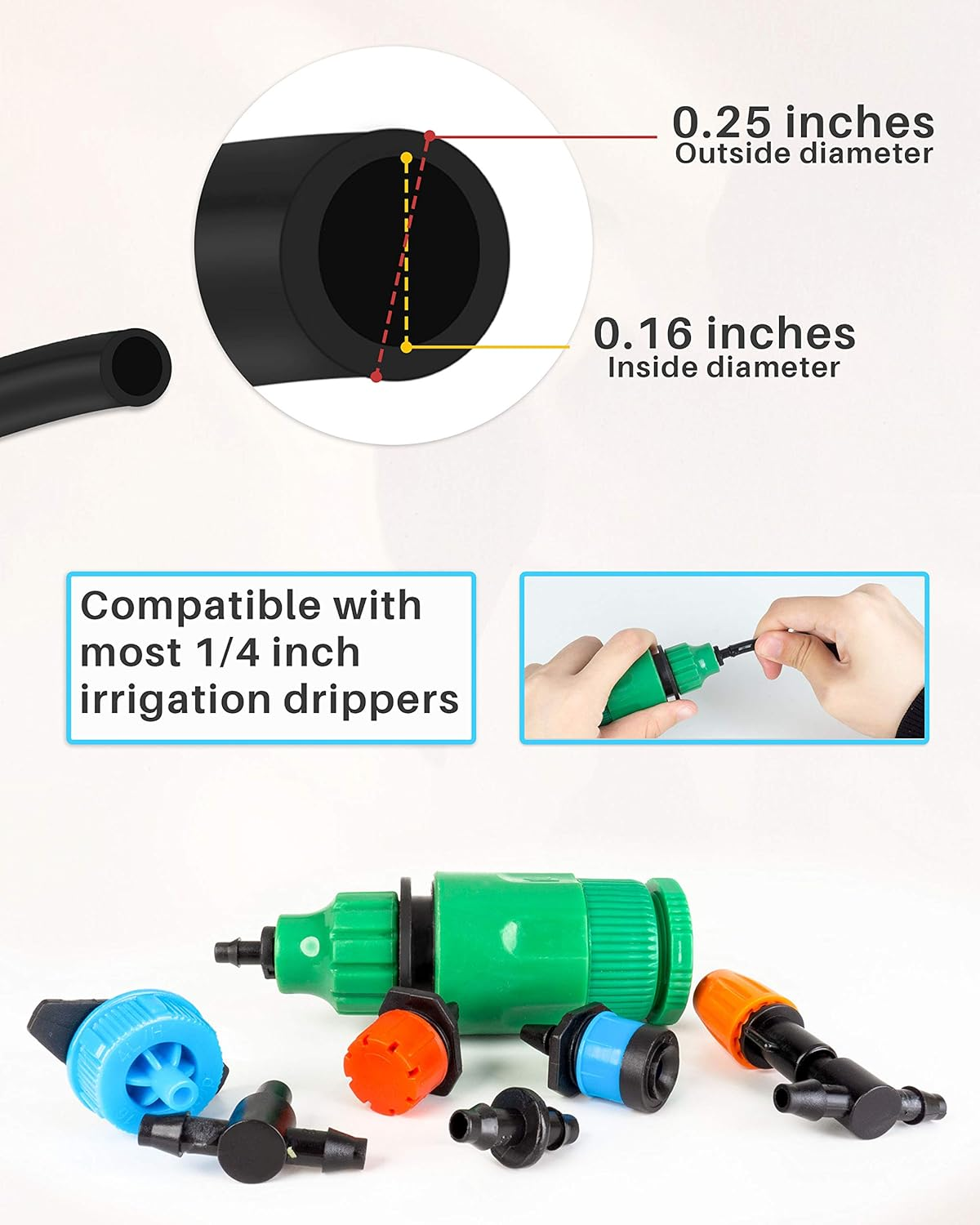 Mohern Drip Irrigation Tubing, 100 Feet 1/4 Inch Drip Line Irrigation Hose with 20 Pcs Drip Irrigation Parts, Drip Irrigation Kit By image number 2