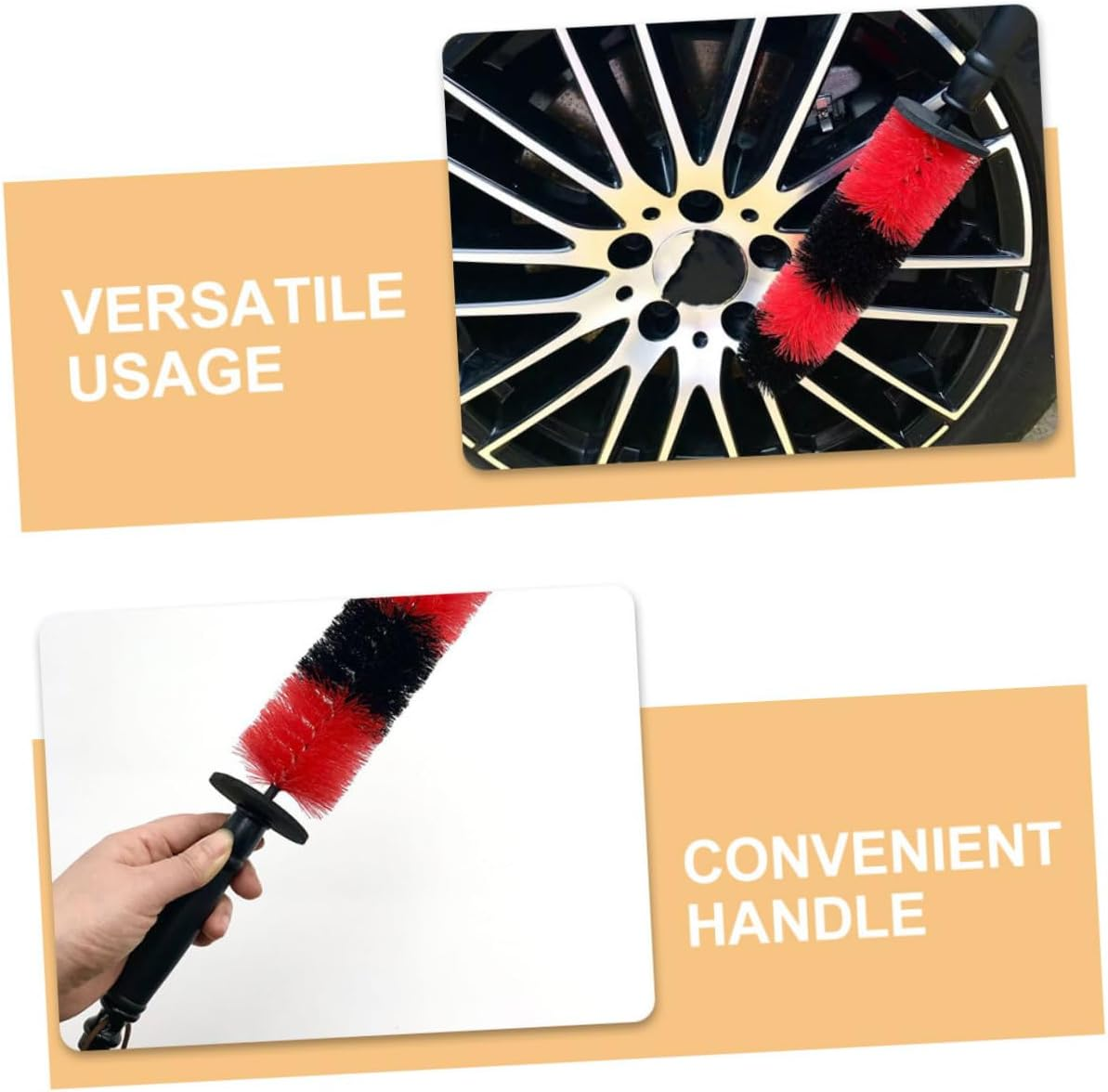 Cabilock 3Pcs Wheel Cleaning Brush Set Red Elastic Bristle, Extended Rim Scrubber for Tire and Wheel Well Care, Car Detailing Tool for Electric and Manual Wash in Automotive Maintenance image number 1