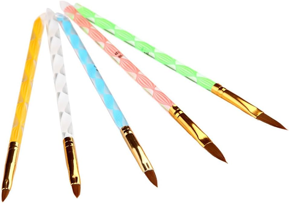 Silverset of 5 Nail Art Acrylic Brushes Size 4 6 8 10 12 Gel Drawing Polish Pen