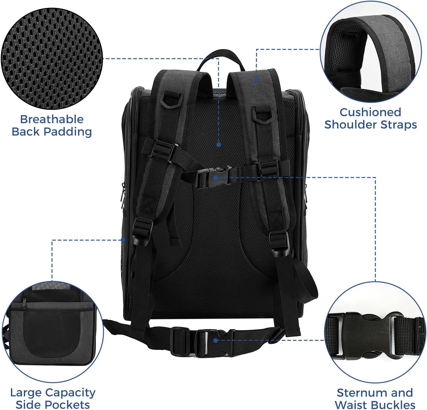 Apollo Walker Pet Carrier Backpack for Large/Small Cats and Dogs, Puppies, Safety Features and Cushion Back Support for Travel, Hiking, Outdoor Use (Black) - Black image number 6