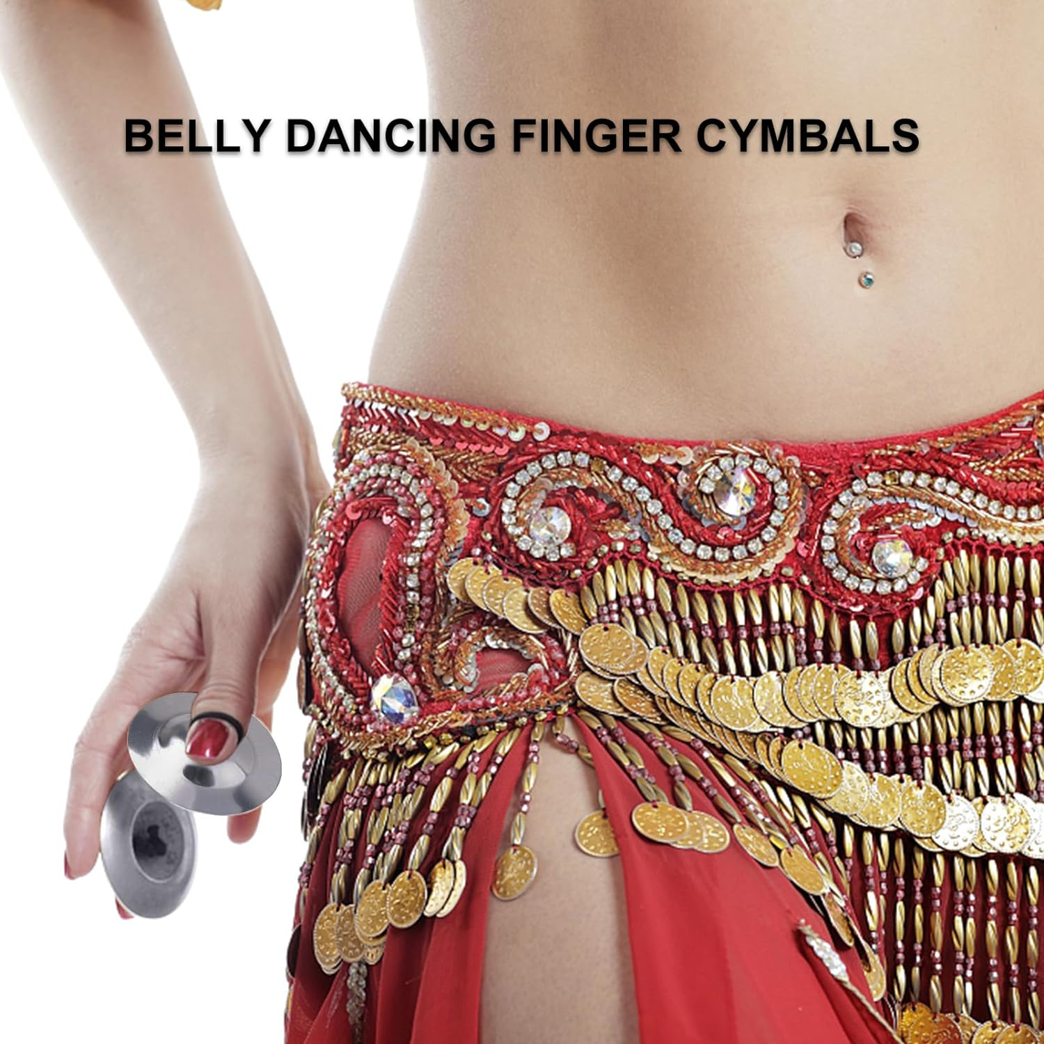 Finger Cymbals, 2Pcs Finger Cymbals Belly Dancing Silver Finger Cymbals Belly Dancing Cymbals Rhythm Beats Percussion Musical Instrument for Dancer Party image number 2