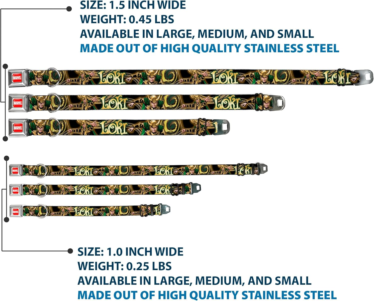 Buckle-Down Seatbelt Buckle Dog Collar - Loki Poses Black/Gold/Green - 1" Wide - Fits 15-26" Neck - Large image number 6