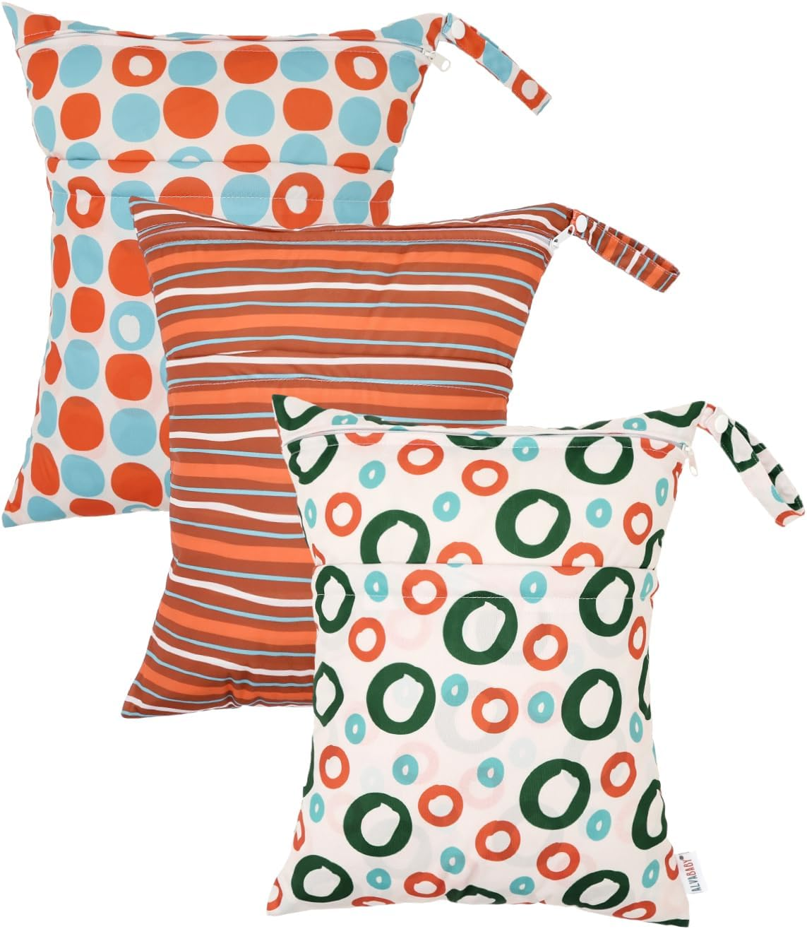 ALVABABY 3Pcs Cloth Diaper Wet Dry Bags Waterproof Reusable with Two Zippered Pockets Travel Beach Pool Daycare Soiled Baby Items Yoga Gym Bag for Swimsuits or Wet Clothes 3L-ZM35