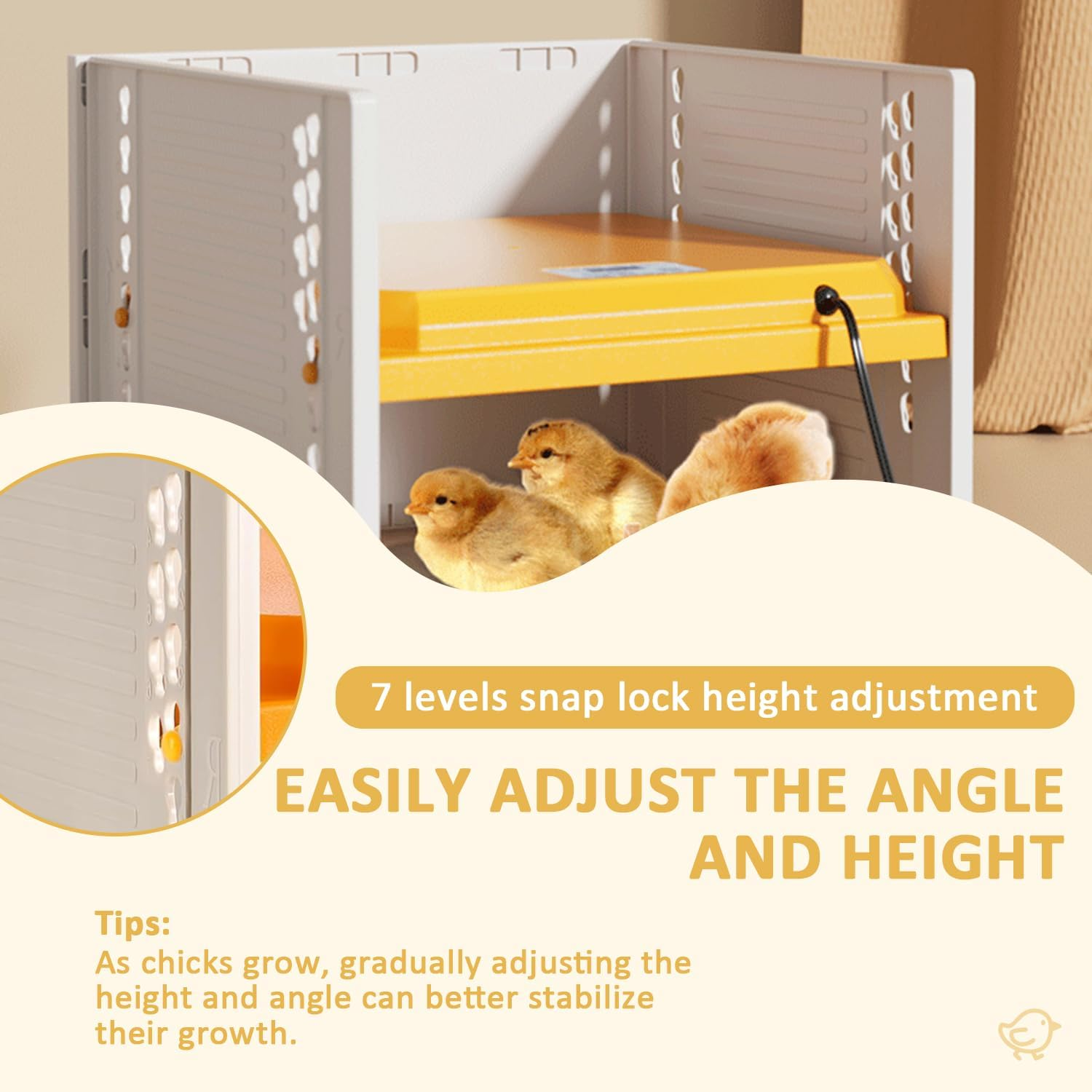 OWNKING Chicken Brooder, 25W Brooder Heater for Chicks, Temperature Contro, Three Sided Protection, Adjustable Height and Angle, Chicken Brooder Heating Plate Warm like Mother Hen, 27.5 X 26.5 CM image number 5