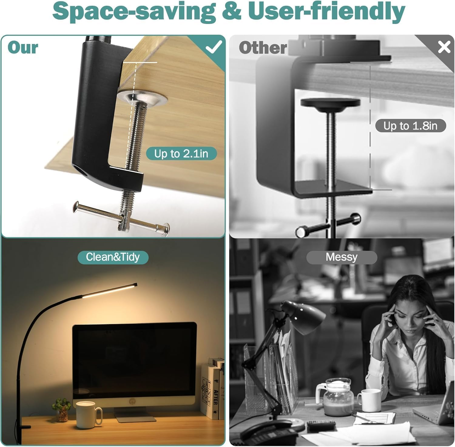 Desk Lamp with Metal Clamp, USB Powered Eye-Caring LED Desk Light, 3 Colors 10 Brightness, Flexible Gooseneck Clip on Table Lamp for Home Office, Work, Reading, Nail, Craft, Architect image number 2