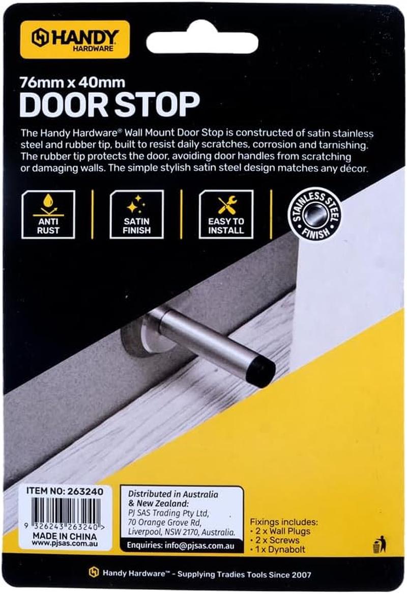 Leona Co Door Stop, 100Mm X 52Mmheavy Duty Stainless Steel Door Stopper with Rubber Tips Bumper, Wall Mounted Door Holder Protection Sound Dampening image number 4