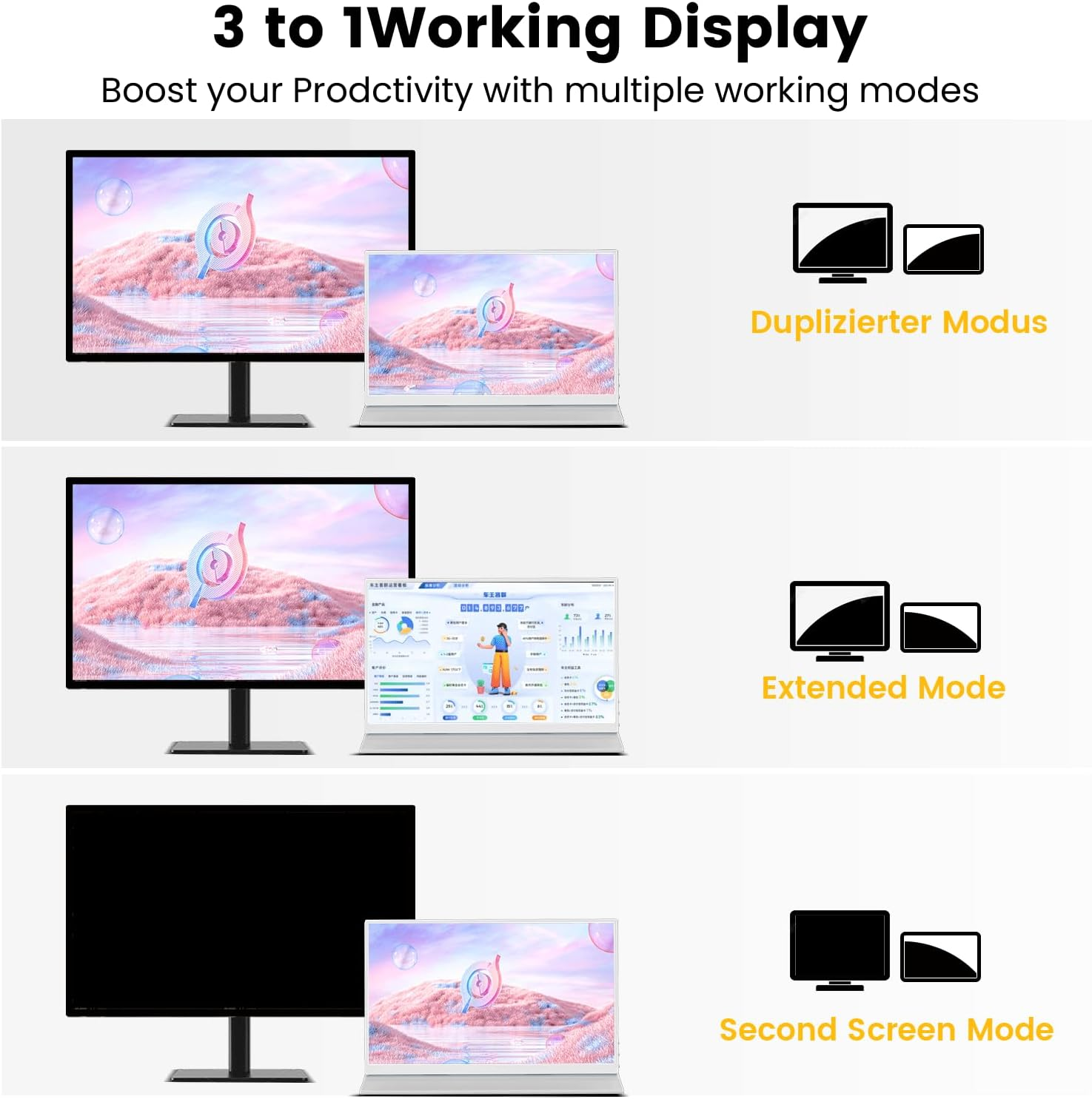 15.6'' Touchscreen Portable Monitor, FHD IPS Display with Built-In Speaker & Protective Case, 10-Point Touch Screen, HDMI & USB-C Travel Monitors for Laptop, PC, Phone,Metal Gray + White image number 4