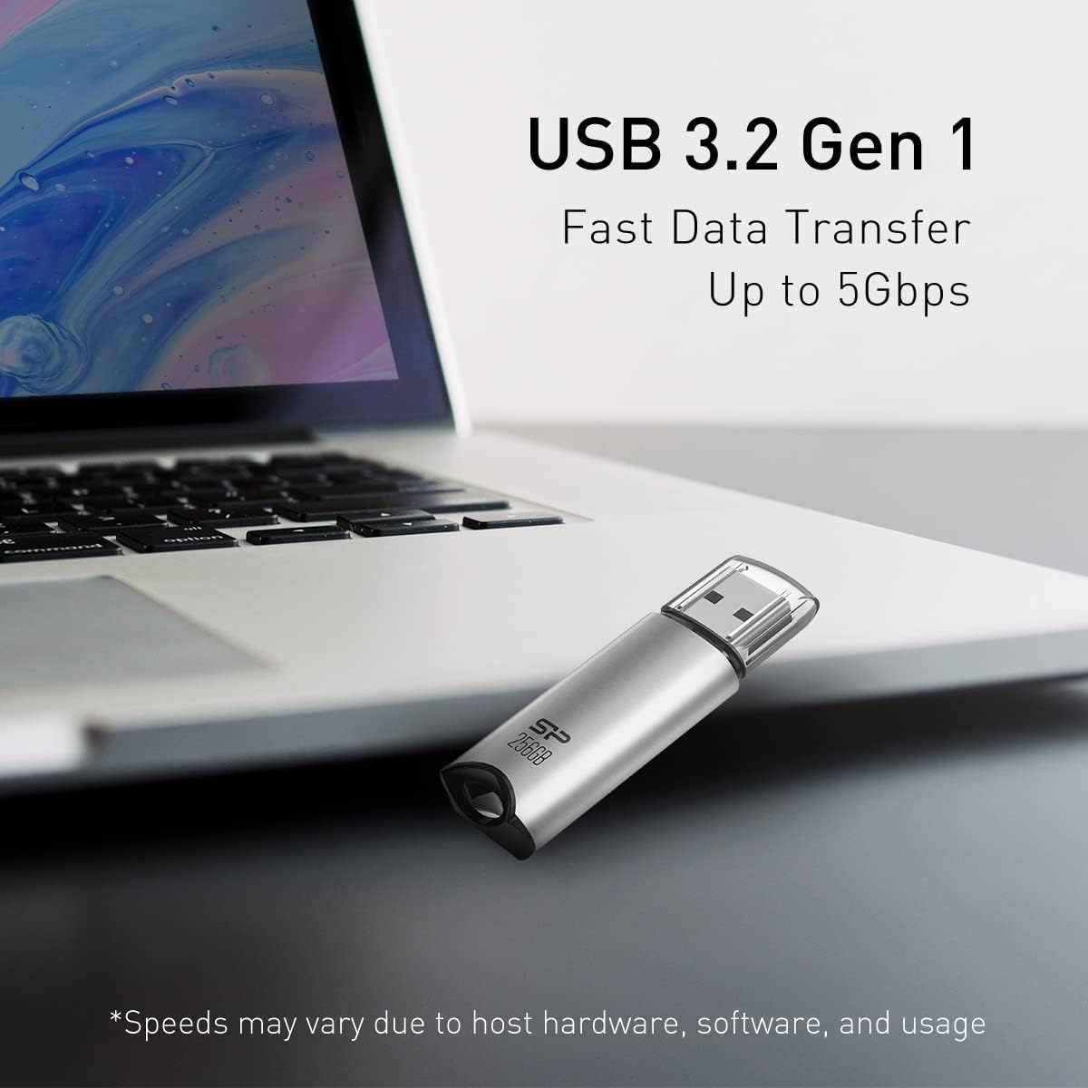 Silicon Power 256GB USB 3.0 Flash Drive, Aluminum Casing Built-In Strap Hole, USB 3.2 Gen 1 USB 2.0 Thumb Drive Pen Drive Memory Stick, Dark Blue, Marvel M02 Series image number 1