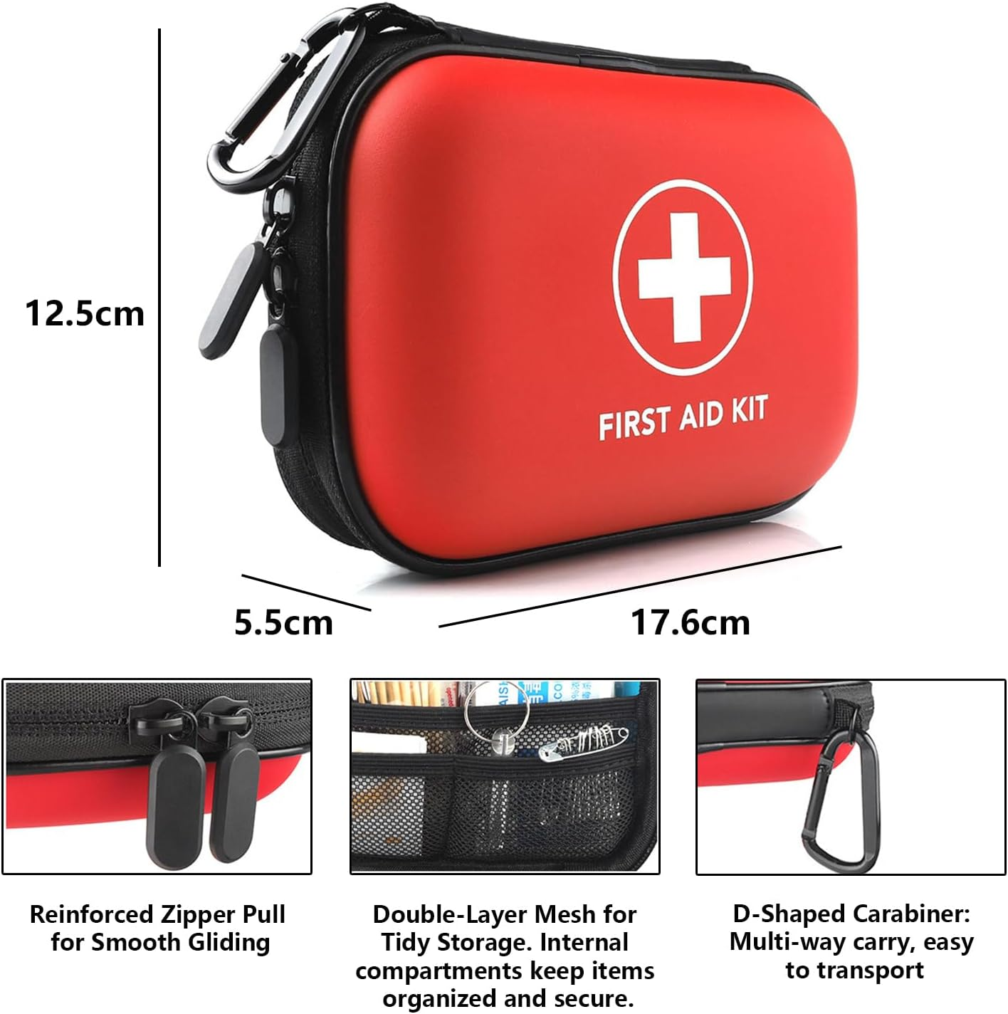 103Pcs First Aid Kit for Car, Home & Travel &ndash; Compact Emergency Medical Supplies for Survival, Camping, Hiking, Office &ndash; Waterproof Portable Case with Essential First Aid Gear (Red, 103Pcs) image number 4