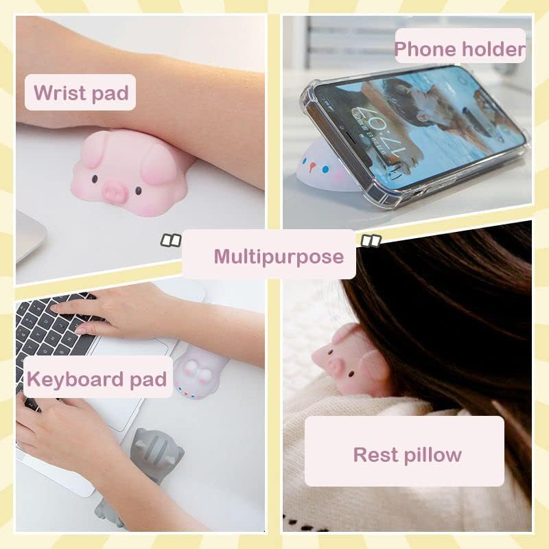 Cityhermit Cute Wrist Rest Support for Mouse Computer Arm Desk Ergonomic Kawaii Office Supplies Slow Rising PU Pad (Pink Pig-2Pcs) 5X2.56Inch (JL-D1152) image number 3