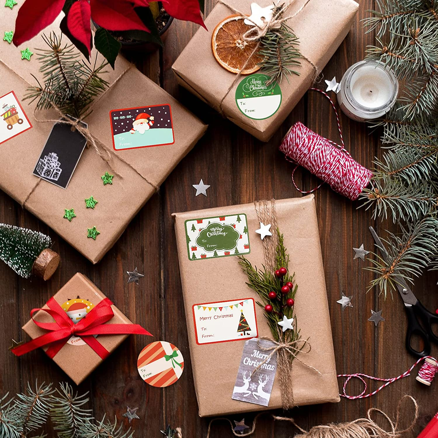 Hianjoo Gift Tags Stickers for Christmas, Gift Name Tags Stickers for Christmas Presents 112Pcs, 28 Designs Self-Adhesive Labels, to from Xmas Gift Tags Xmas Festival Birthday Wedding Decor image number 2