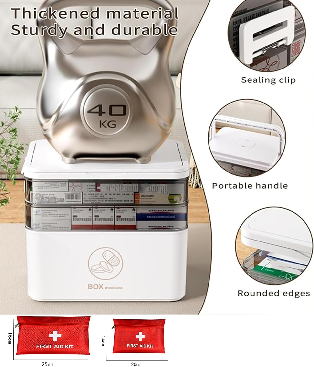 3-Tier Medicine Storage Box,Portable Medicine Organizer. Multipurpose Storage Box with Handle for Home & Travel, Ideal for Emergency First Aid (White) image number 5