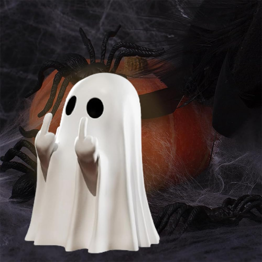 Gladyell Halloween Ghost Figurine - Spooky Resin Middle Finger Ghost Statue, Cute Ghost Decor for Halloween Decorations, Porch and Indoor Spooky Home Decor image number 2