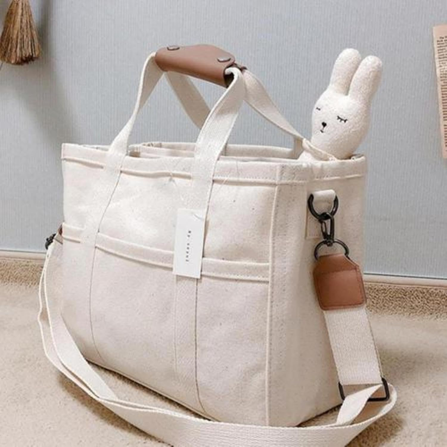 Diaper Tote Bag, Shoulder Bucket Bag, Portable Baby Travel Bag Handbags, Multifunctional Tote Bag, Canvas Baby Travel Bag Handbags, Detachable Tote Bag Nappy Bag with Adjustable Shoulder Strap For image number 4