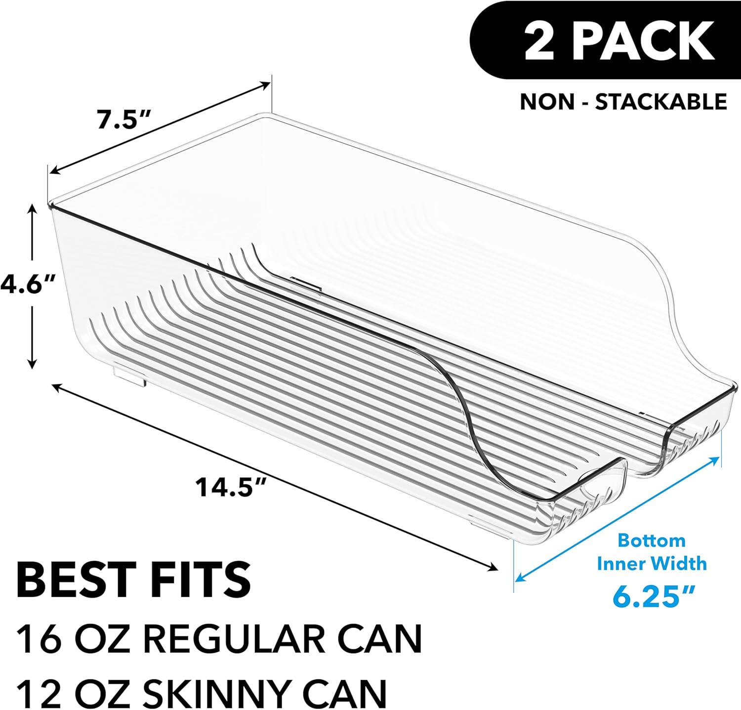Simple Houseware Tall Skinny Can Organiser Dispenser Compatible with 500Ml / 16Oz Energy Drink for Refrigerator or Pantry, Clear, Set of 2 image number 5