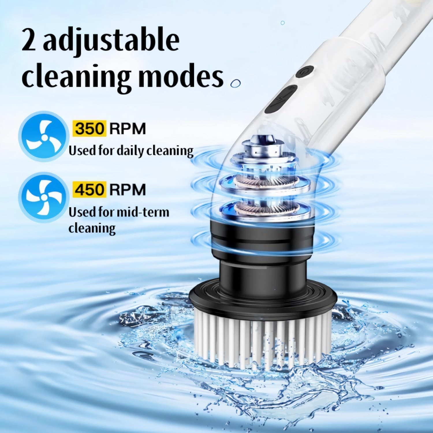 Electric Spin Scrubber, [IPX7 Waterproof] Cleaning Brush with 9 Replaceable Brush Heads, Power Scrubber for Bathroom, Kitchen, Floor, Tub, Toilet image number 3