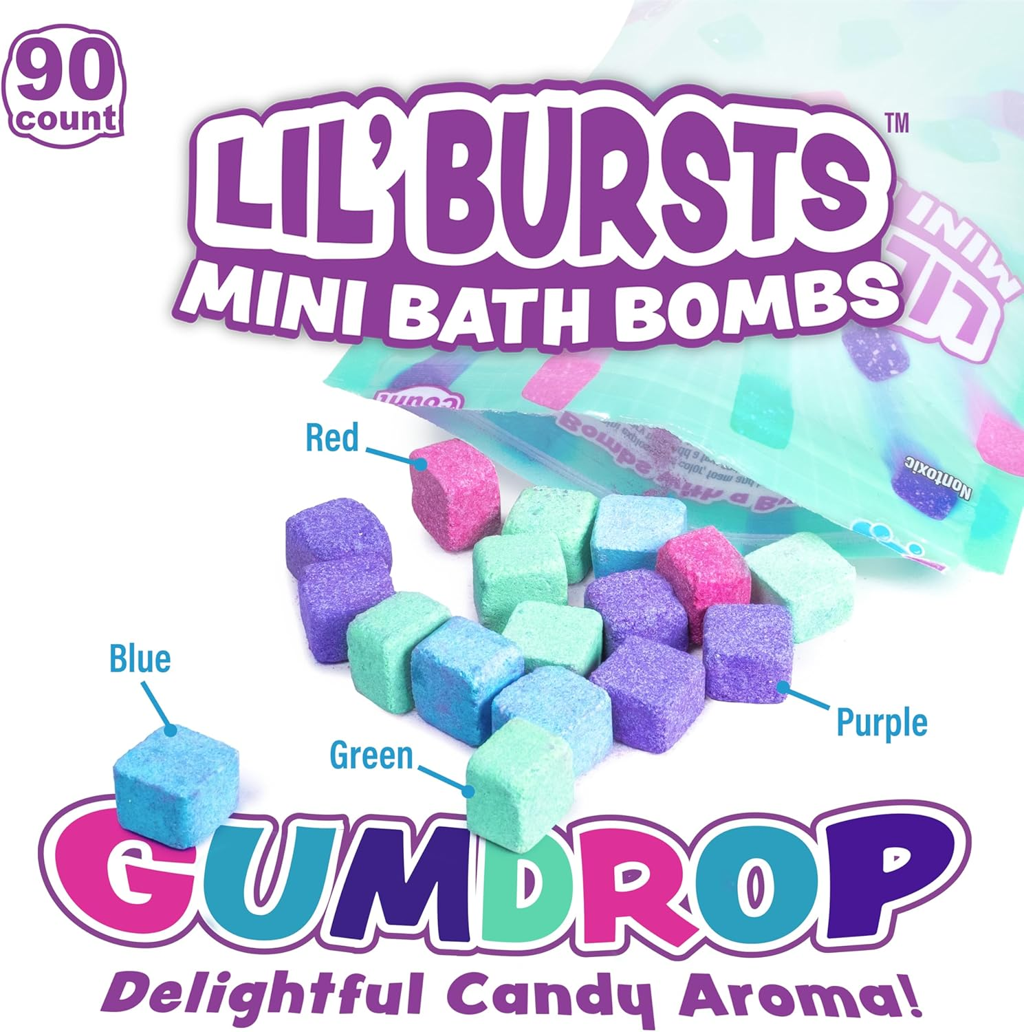 &reg; Lil' Bursts&trade; Mini Bath Bombs for Kids, 90 Count, Candy Color | Non-Toxic | Small Bath Bombs for Kids with a Burst of Color, Foam & Bubbles | Personalize Bath Time image number 6