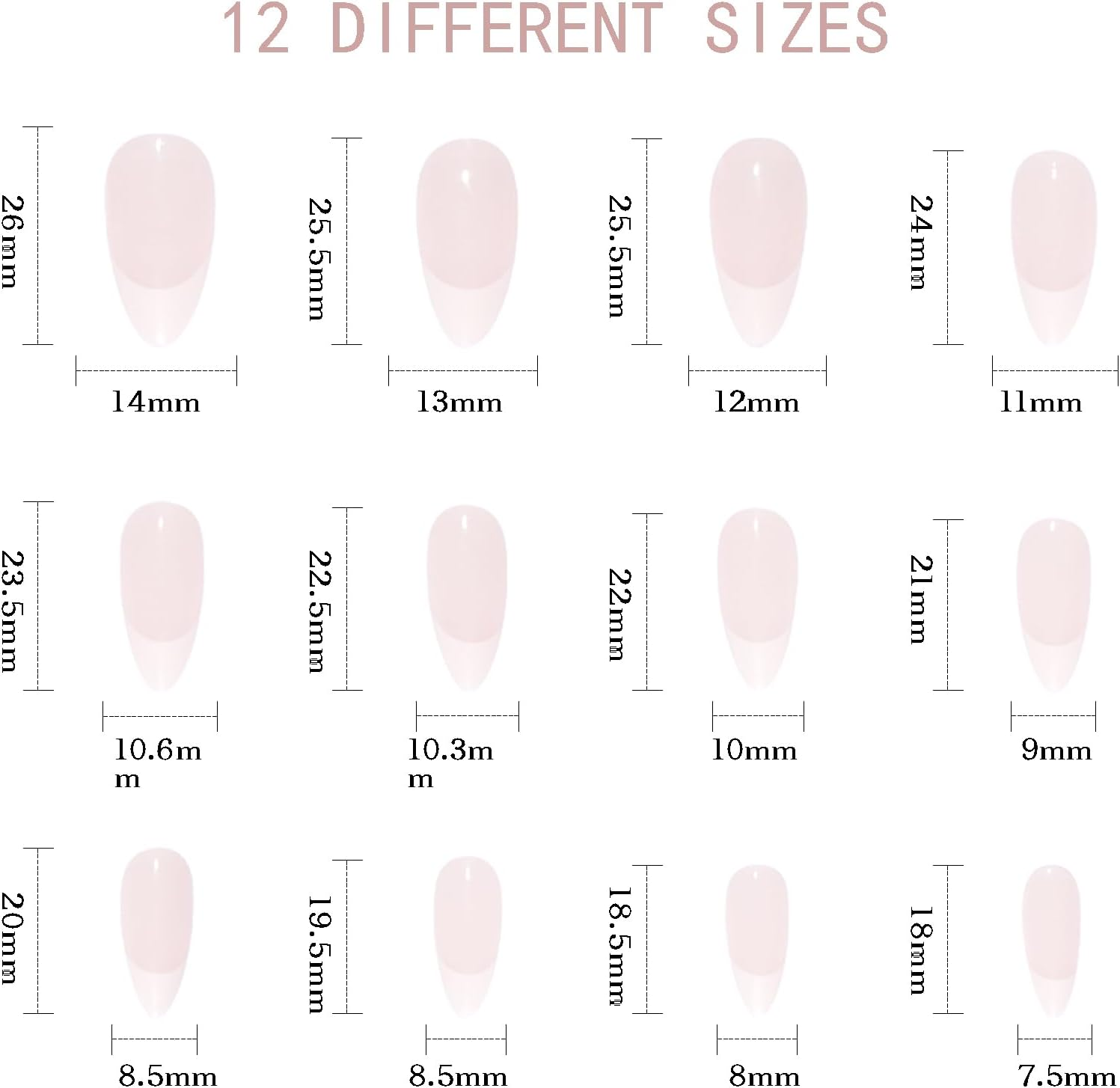 SLSXNL French Tip Press on Nails Almond Pink Stick on Nails Reusable 24Pcs 12 Sizes Fake Nail Art Semi-Transparent image number 4