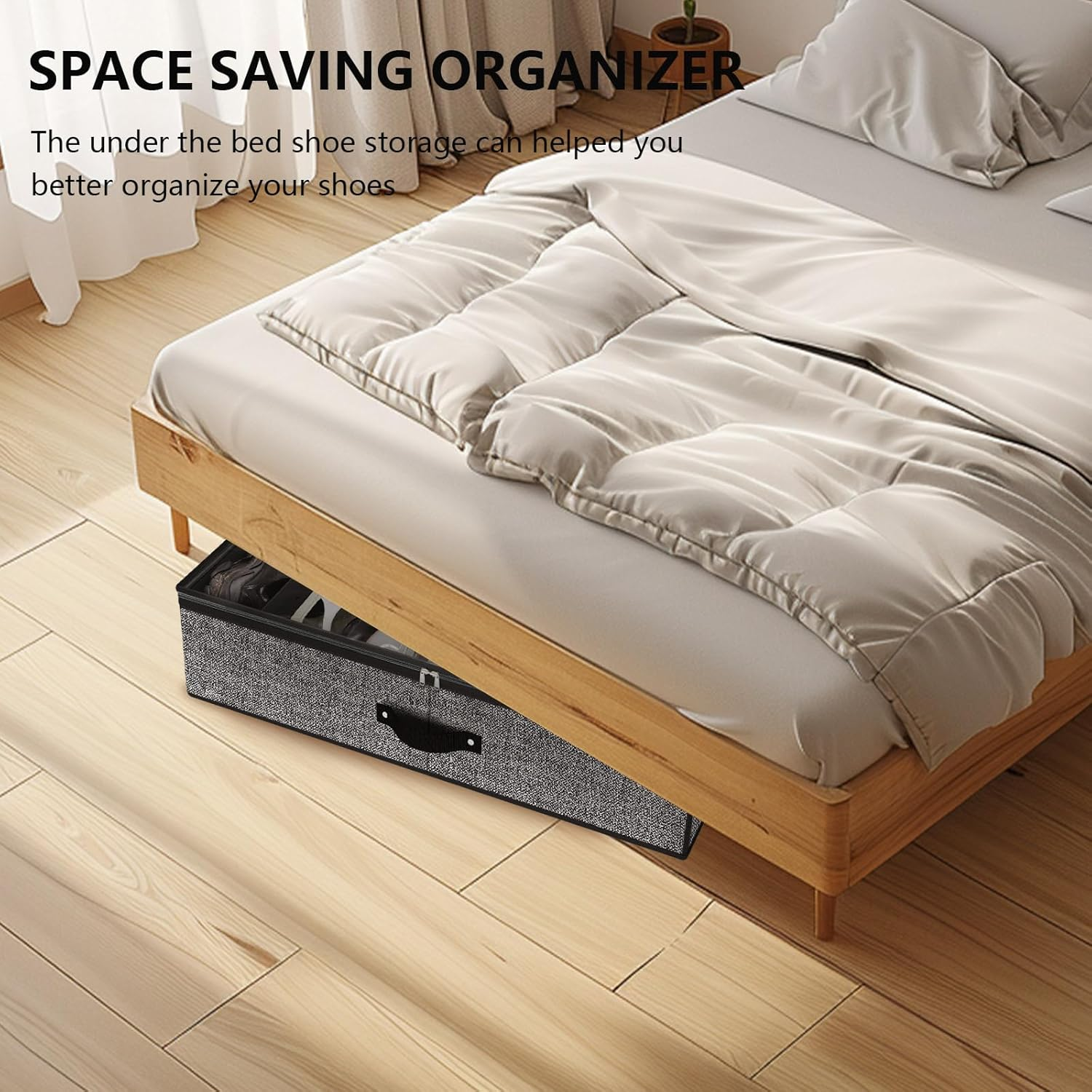 VERONLY under Bed Shoe Storage Organiser Set of 2, Underbed Shoe Storage Box Bins Fits 24 Pairs-Sturdy for Closet (Grey) image number 2