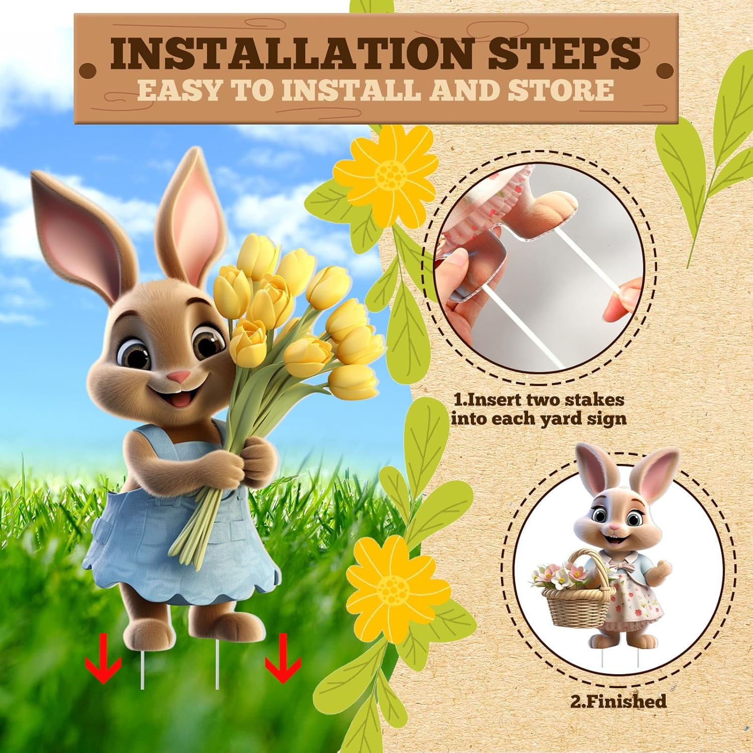 Memorywuu 9 Pcs Easter Bunny Decorations Outdoor Colorful Easter Yard Signs with Stakes Outdoor Easter Decorations Easter Bunny Yard Sign Easter Lawn Signs for Home Lawn Patio Ornaments Easter Decor image number 1