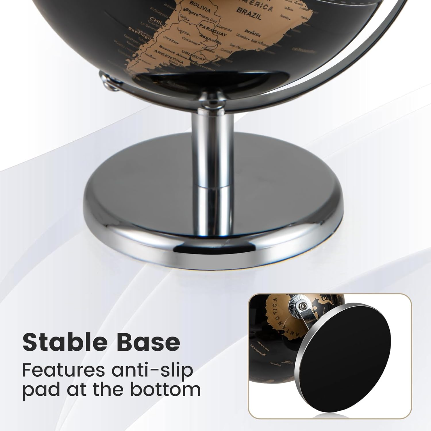 FANTASK 20 Cm Globe - English Map, Educational/Geographices Student Globe with Metal Stand, Modern Teaching Material Globes for Home, Office & School (Gold) image number 2