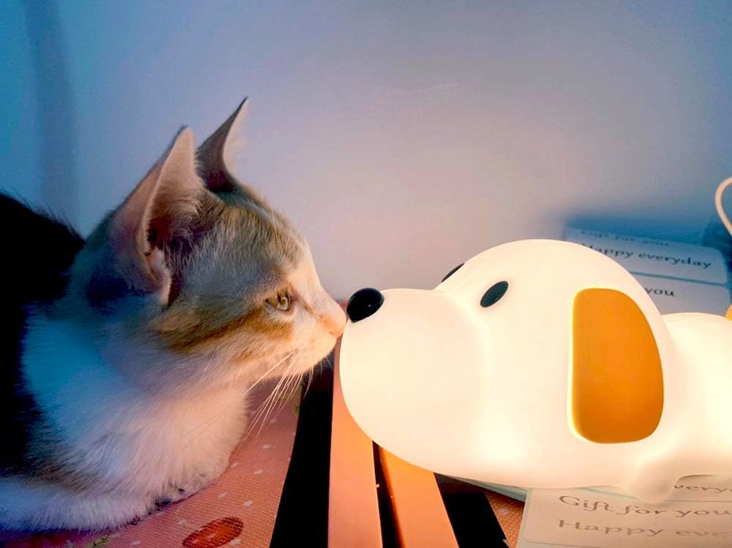 LED Kids Puppy Night Light, Touch Control Cute Colorful Soft Silicone Portable Bedroom Lamp, Brightness Adjustable, Non-Flickering Eye-Caring Warm Light, Type-C USB Rechargeable, Timing Function image number 1