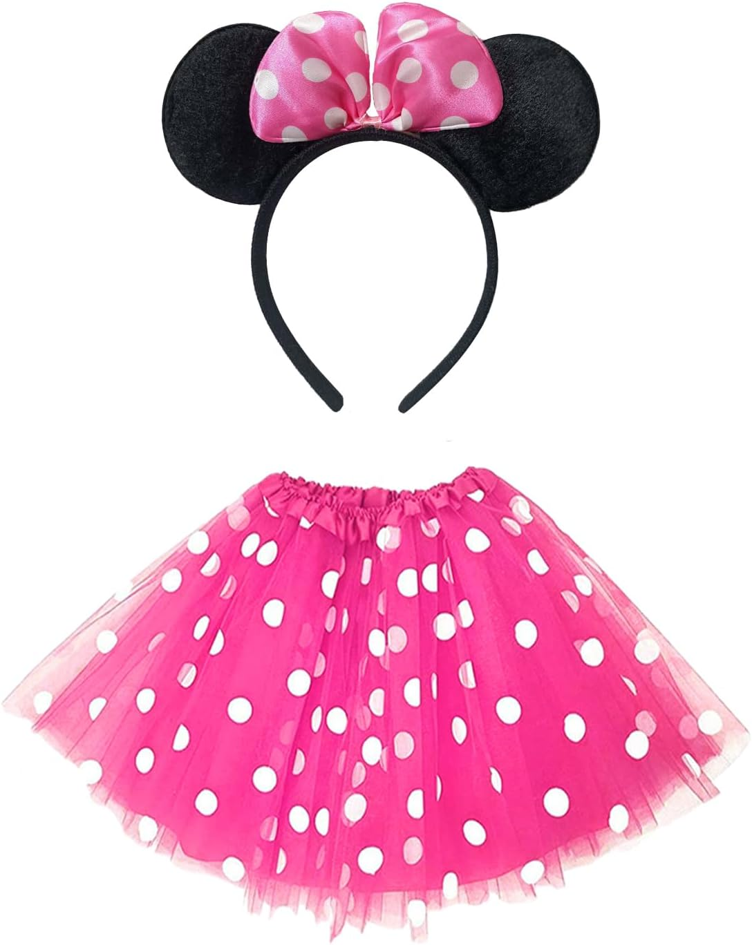 Minnie Mouse Costume Kit Women Girls, Pink Minne Polka Dots Tutu Dress Mouse Ear Headband Christmas Halloween Fancy Dress for Adult Kids image number 2