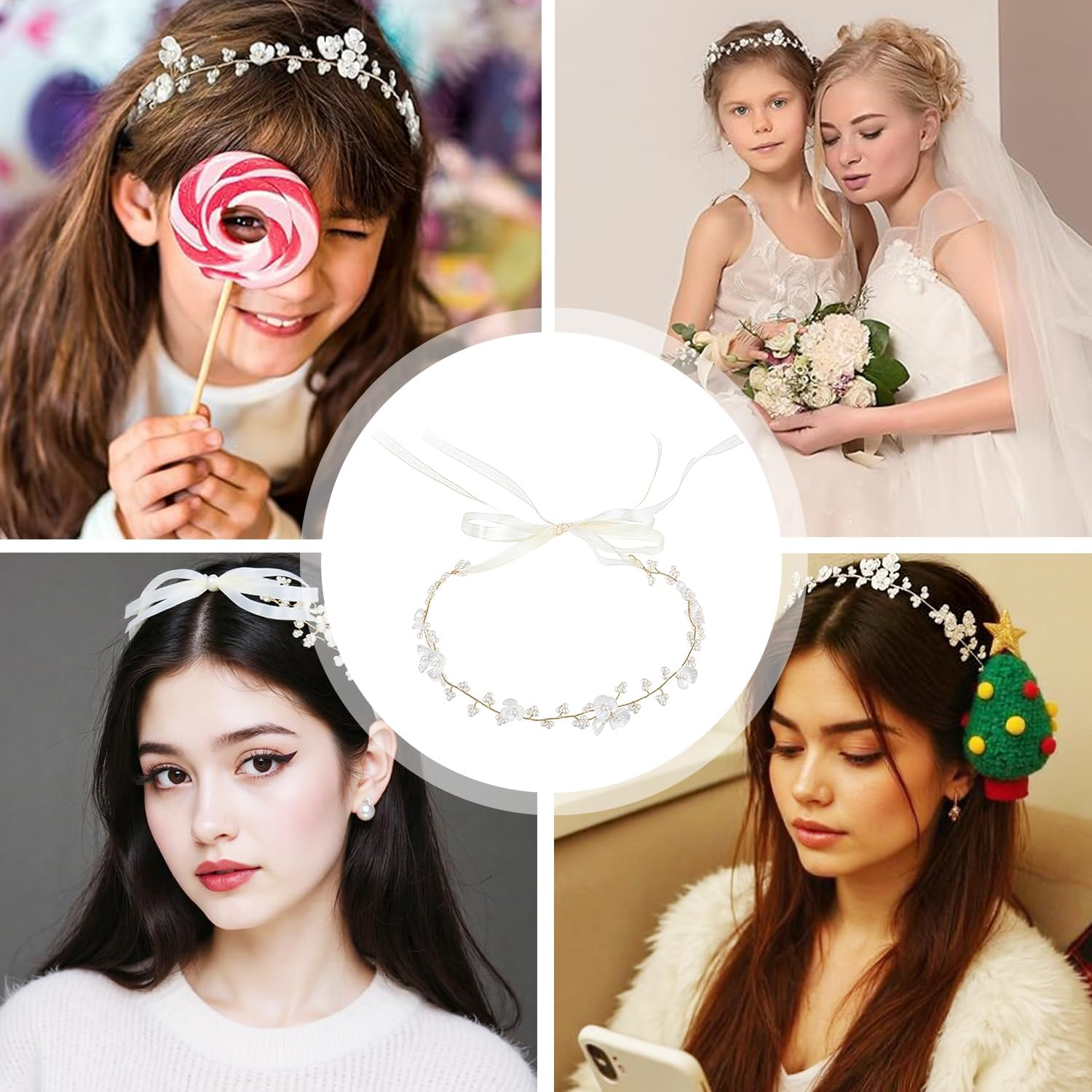 Ezranova Pack of 2 Flower Wreath Hair Children, Flower Hair Accessories Girls, Wedding Flowers Hair Wreath, Headband Girls for Wedding, Birthday, Party image number 2