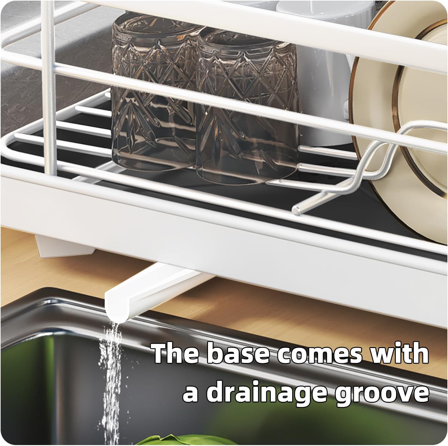 Stainless Steel Dish Drainer with Cutlery Holder & Drip Tray &ndash; Space-Saving Kitchen Counter Organiser, 40.5 X 30.5 X 13.0 Cm, No Assembly Needed, Rust-Resistant & Durable (White, Single Layer) image number 3