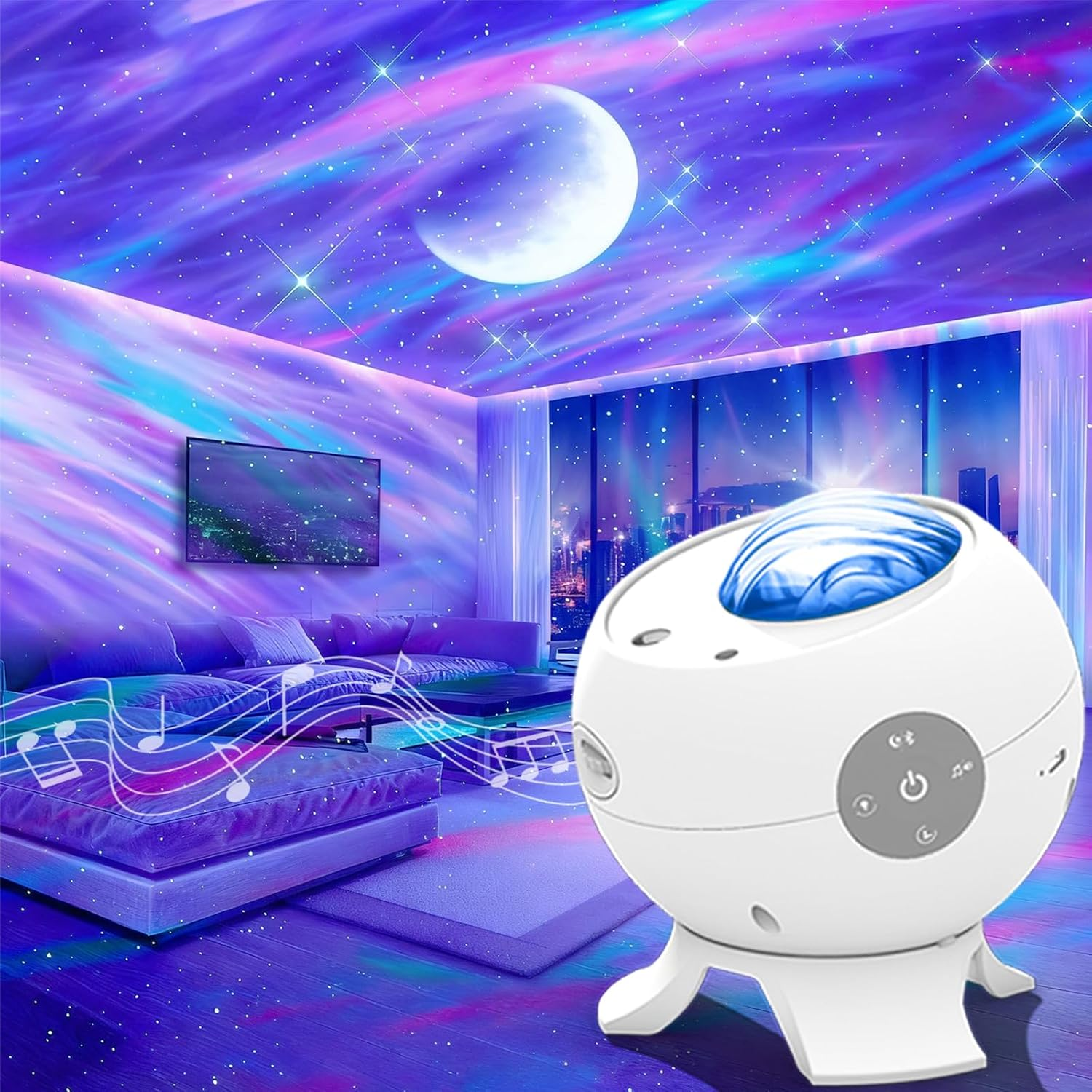 Galaxy Projector for Bedroom, Bluetooth Speaker Star Projector with Built-In Rechargeable Battery, 48 Aurora Colors & 8 White Noise, Remote Control, Christmas Decor & Gifts for Kids and Adults image number 3