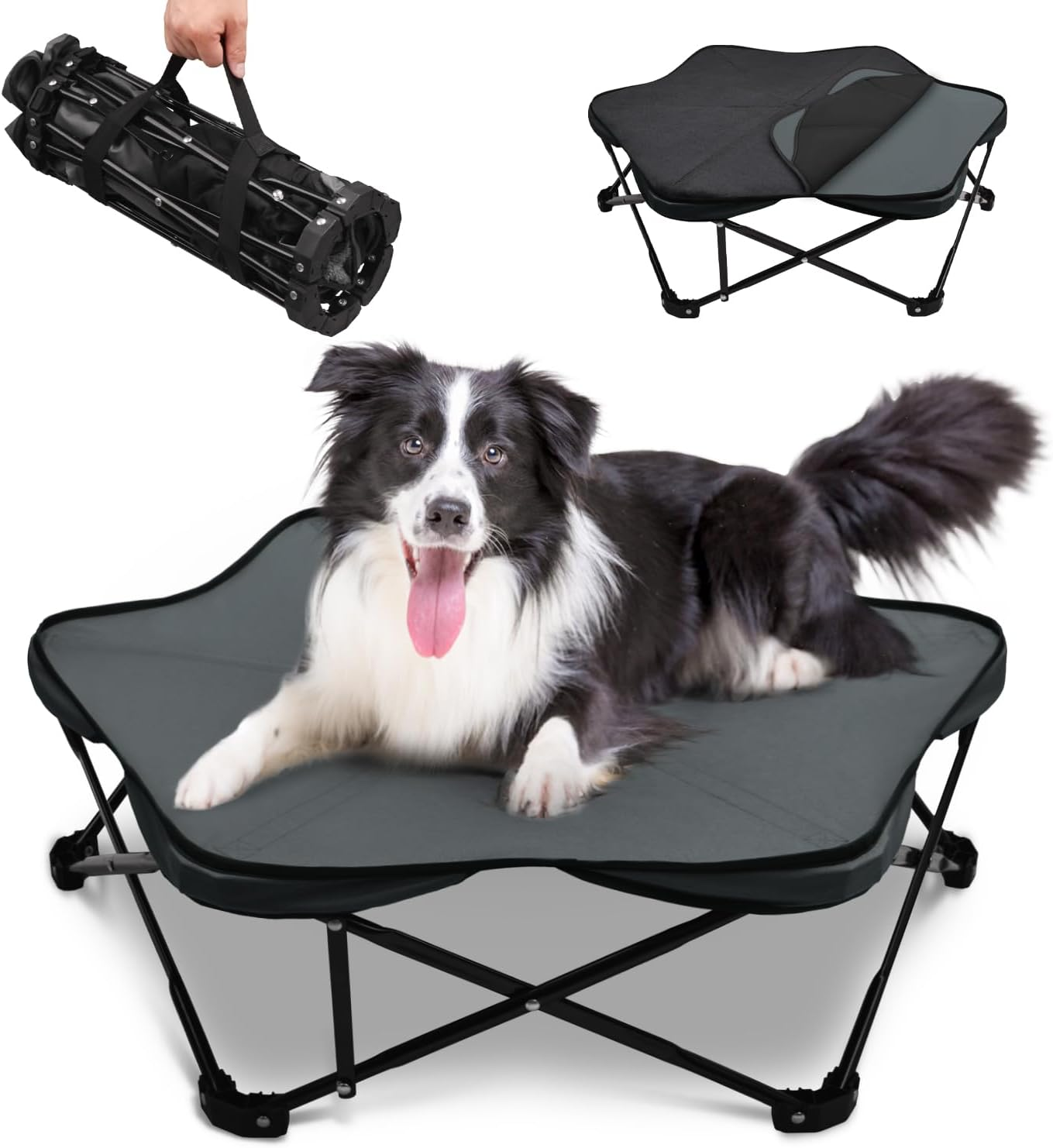 Hexagonal Elevated Dog Bed Foldable Raised Frame with Removable Cushion Portable Waterproof for Medium Small Dogs Indoor Outdoor Camping Travel