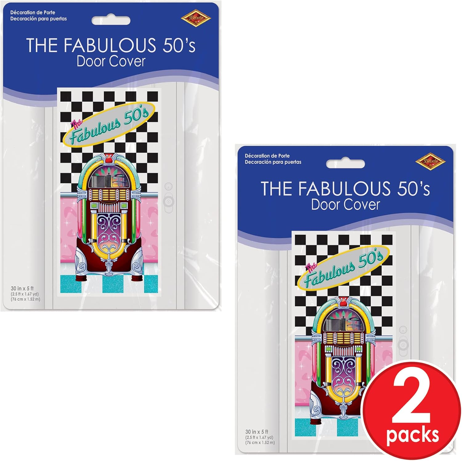 Beistle S57088AZ2 the Fabulous 50'S Door Covers 2 Piece, Multicolored
