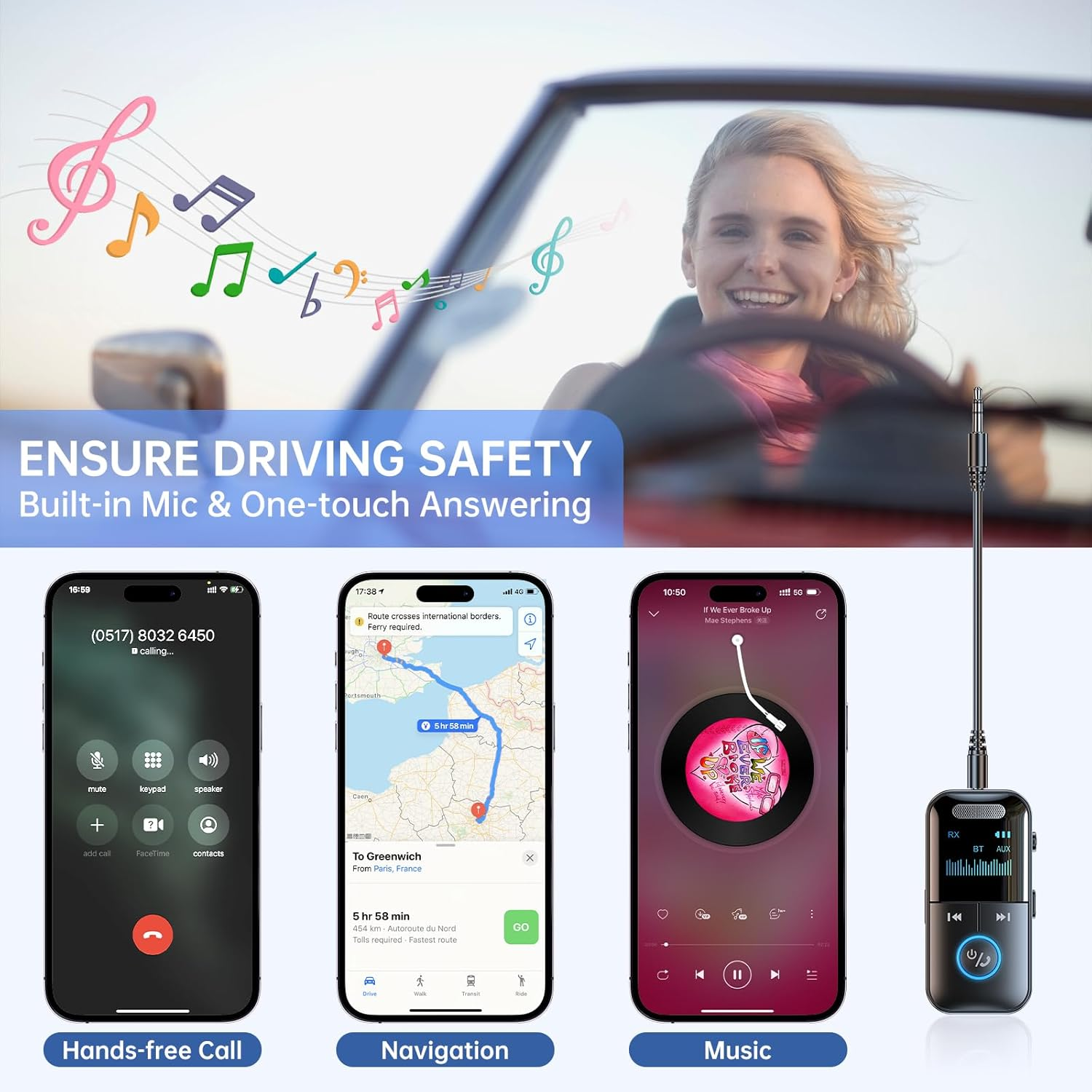 Bluetooth 5.4 Audio Transmitter Receiver, 4-In-1 Wireless Transmitter Adapter, Low Latency/Hd Screen/Tf Card Aux Adapter for Airplane, Car, Laptop, Radio,Tv image number 2